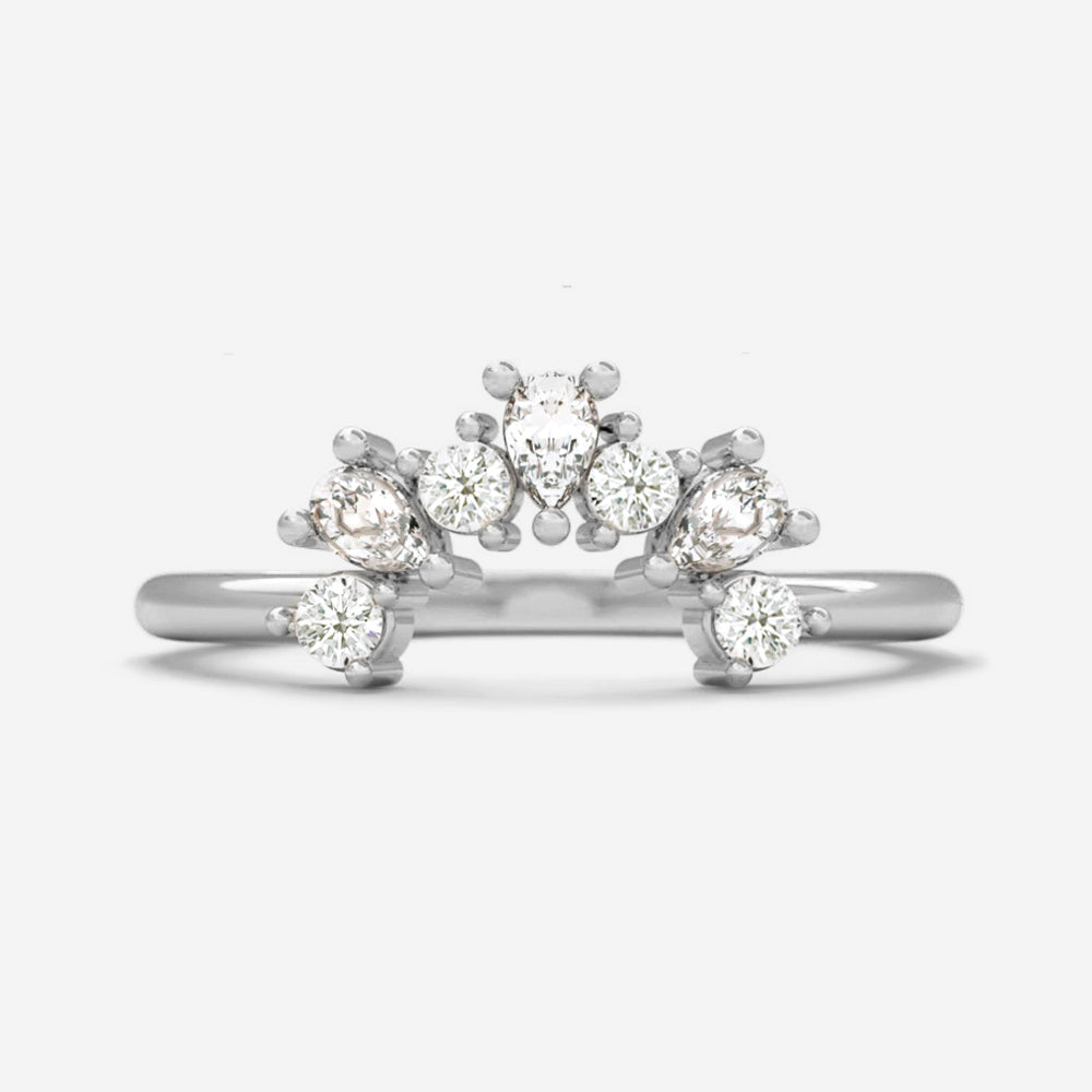 0.15 Carats Moissanite Round & Pear Shape Dainty Curved Wedding Band