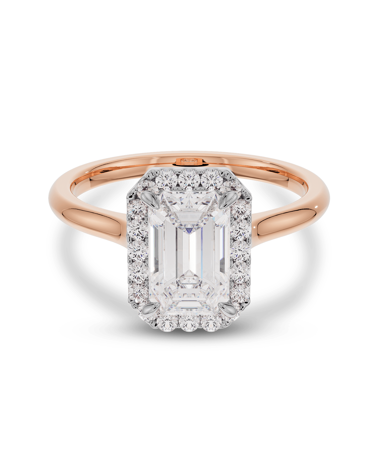 1.30 Carats Emerald Shape Moissanite Halo Engagement Ring