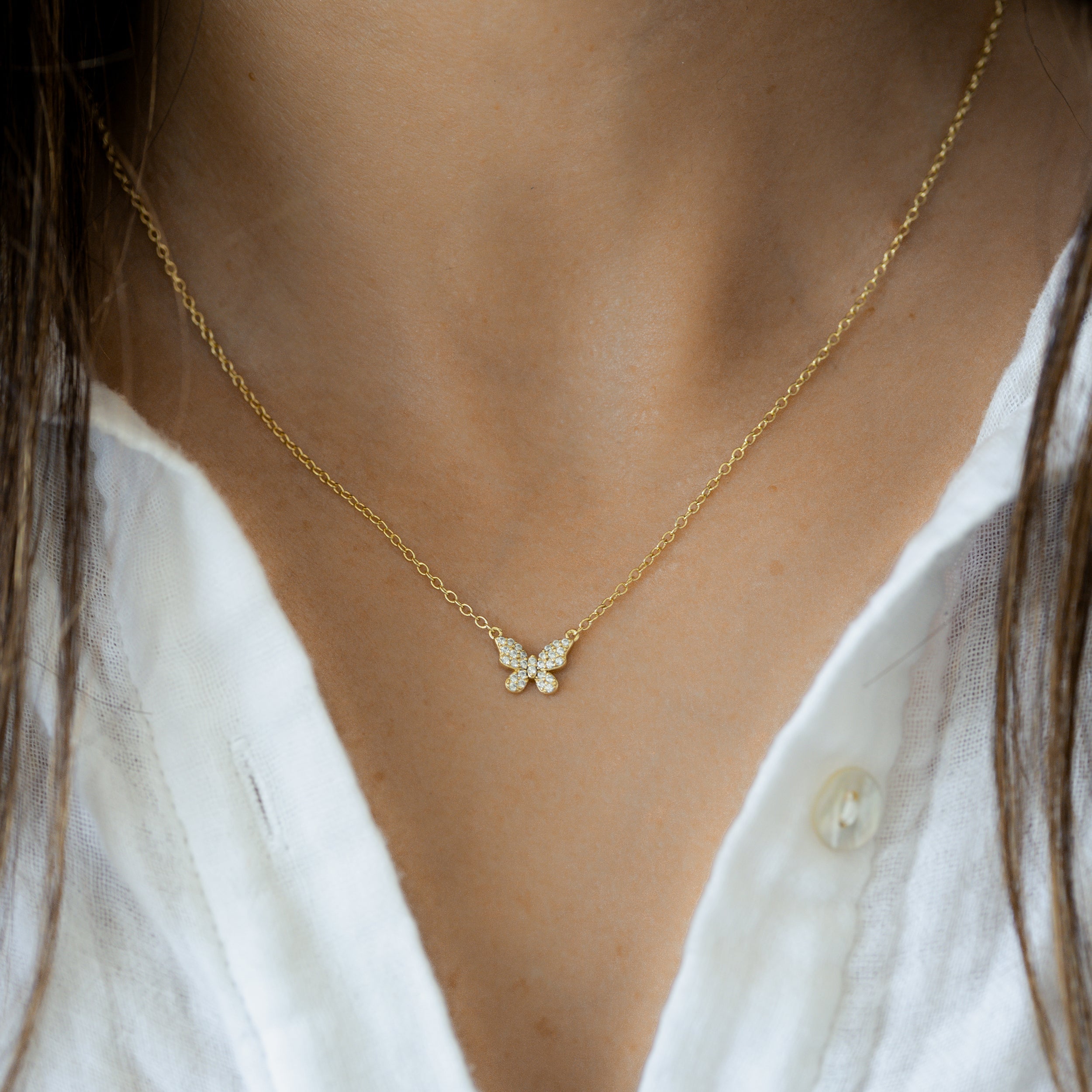 1.0 Carats Round Shape Moissanite Butterfly Necklace