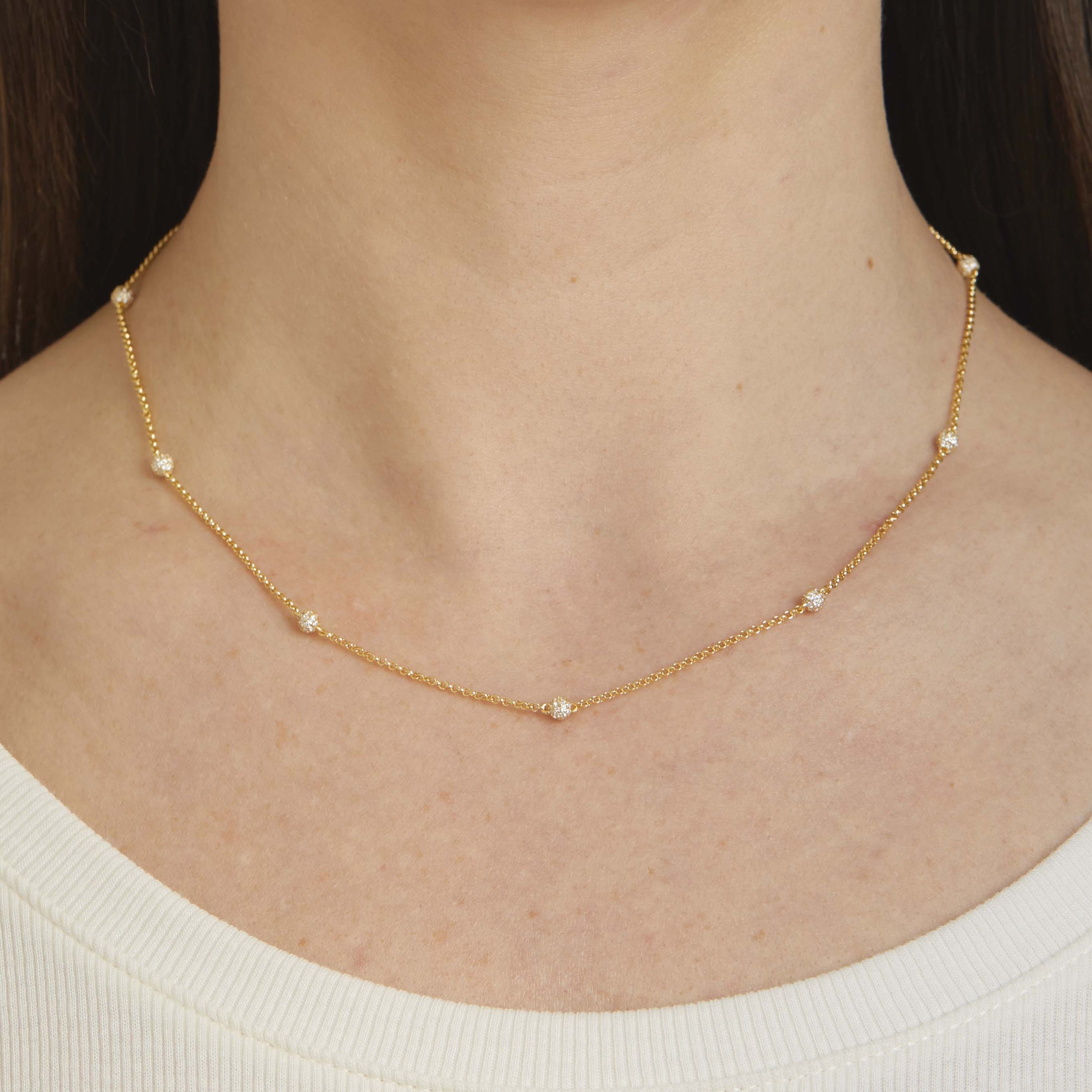0.35 Carats Round Shape Moissanite Dainty Pave Necklace