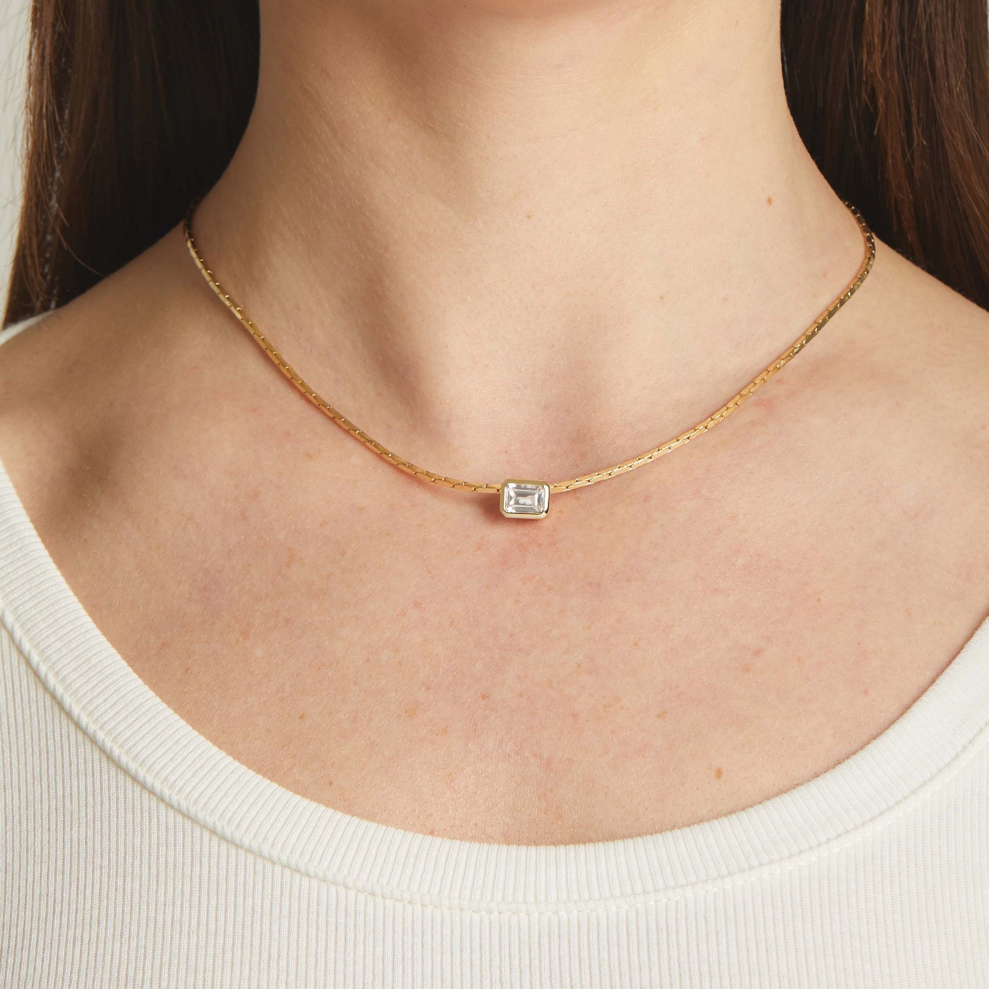 0.15 Carats Baguette Shape Moissanite Bezel Solitaire Necklace