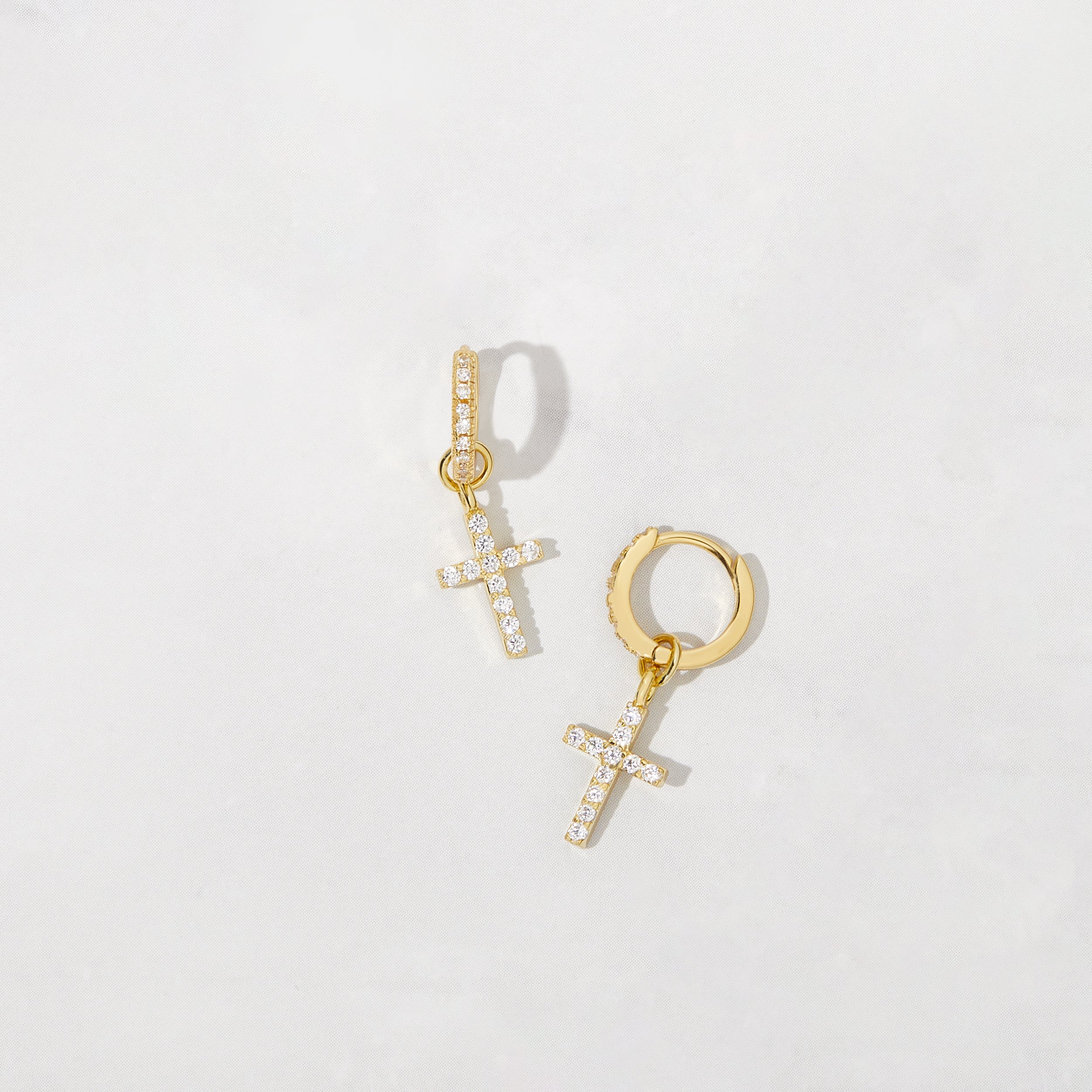 0.25 TCW Round Shape Moissanite Cross Charm Huggies Earrings