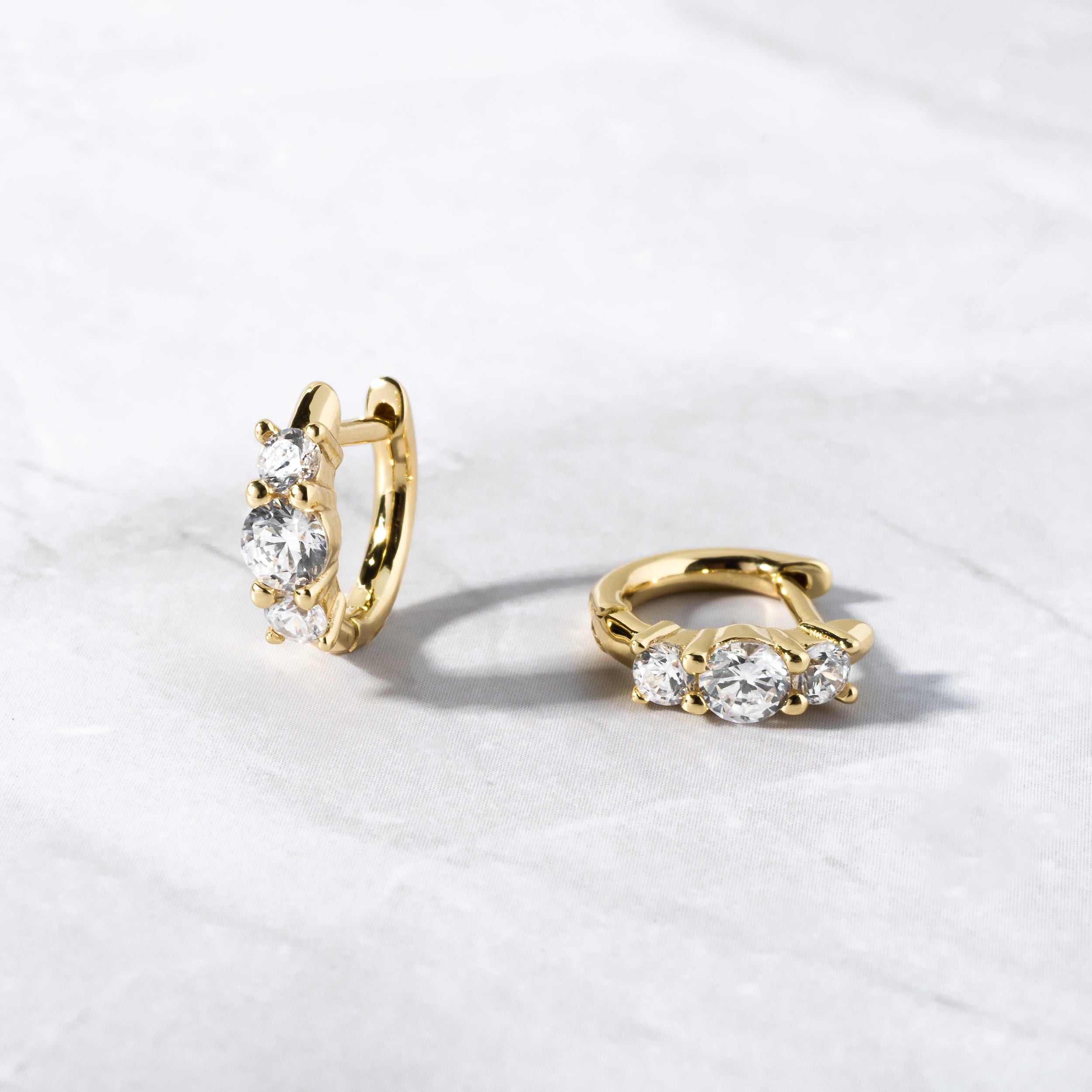 0.80 TCW Round Shape Moissanite Three Stone Huggie Hoops Earrings