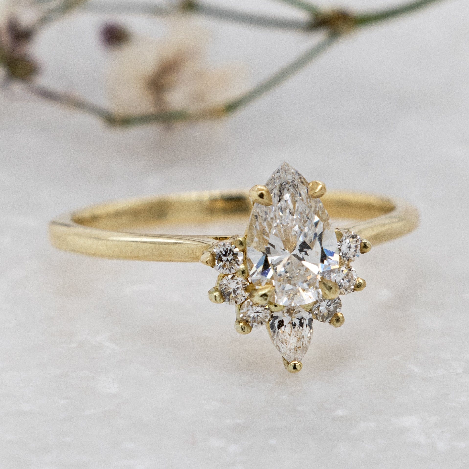 0.50 Carats Pear Shape Moissanite Cluster Engagement Ring
