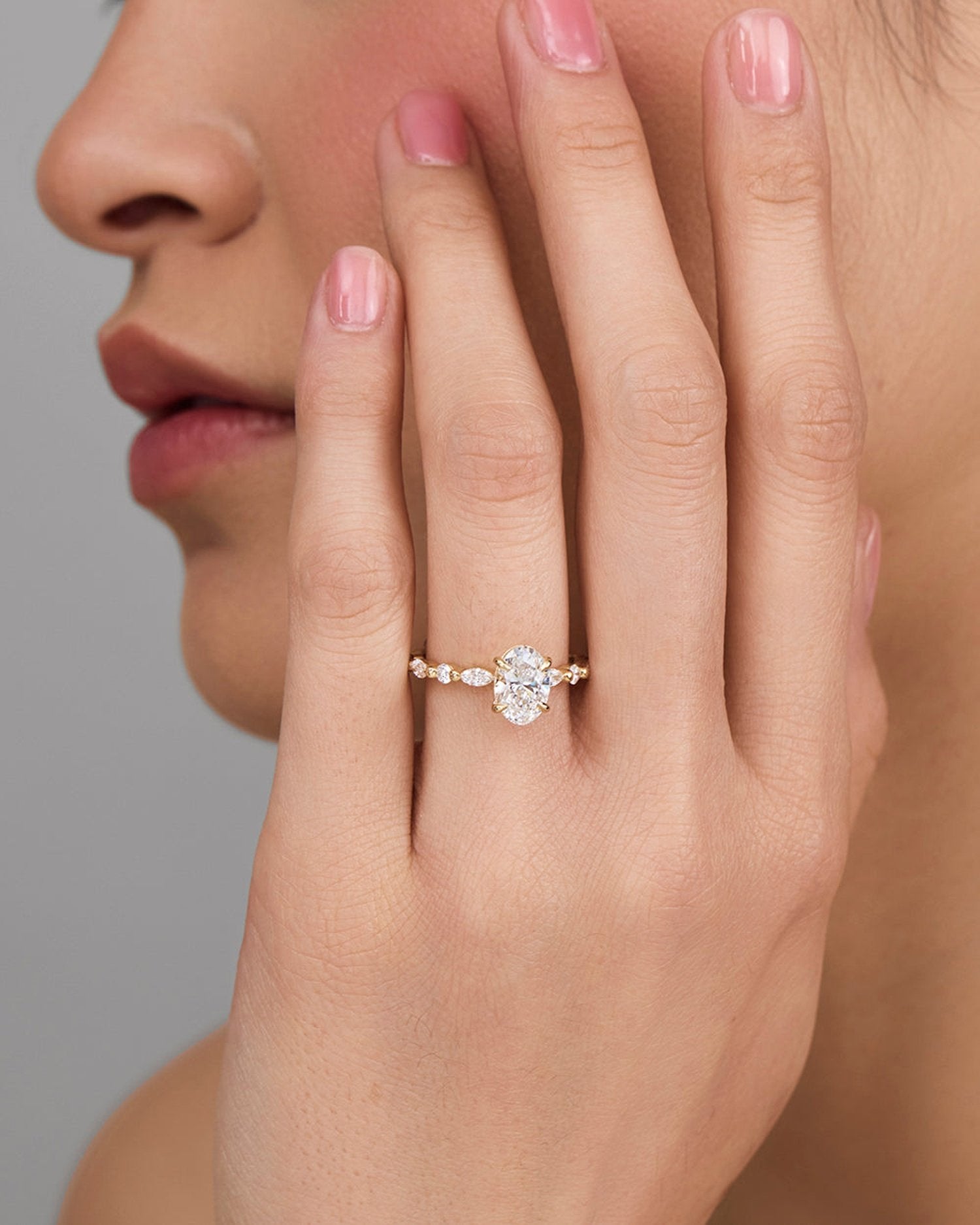 1.30 Carats Oval Shape Moissanite Pave Engagement Ring