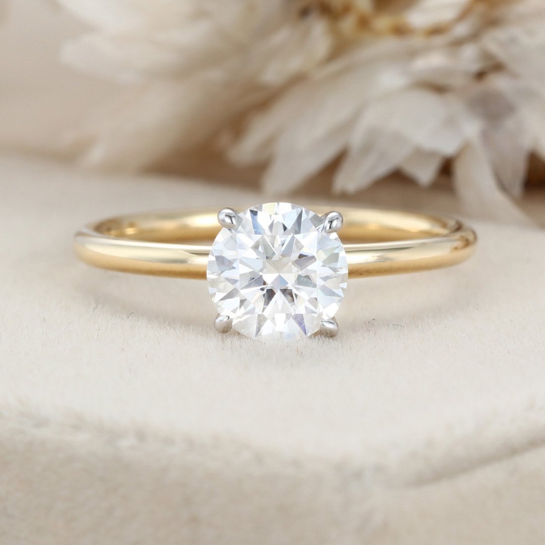 1.0  Carats Round Shape Moissanite Hidden Halo Engagement Ring