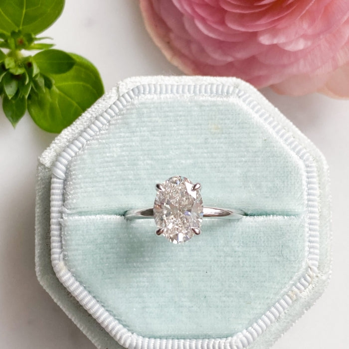 2.0 Carats Oval Shape Moissanite Hidden Halo Engagement Ring