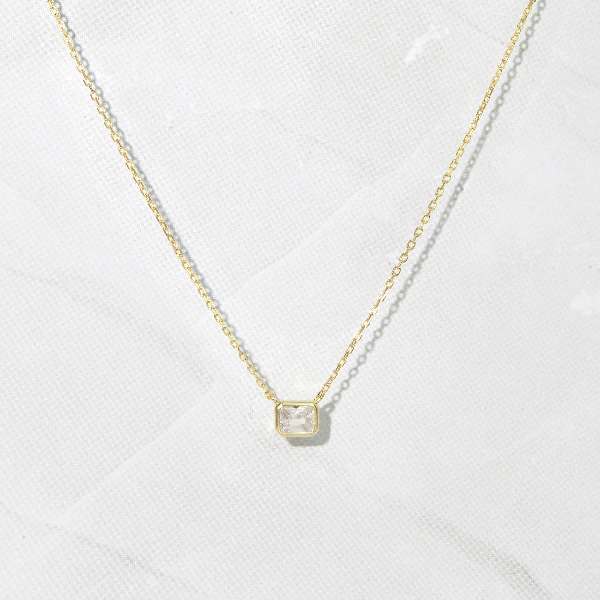 0.30 Carats East-West Radiant Shape Moissanite Bezel Solitaire Necklace
