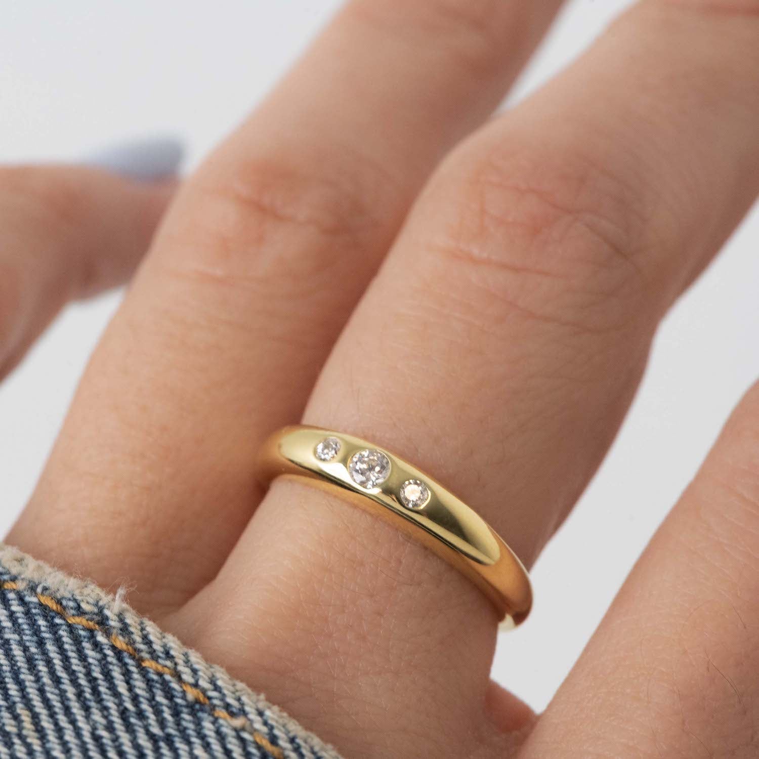 0.15 Carats Moissanite Round Shape Three Stone Style Wedding Band