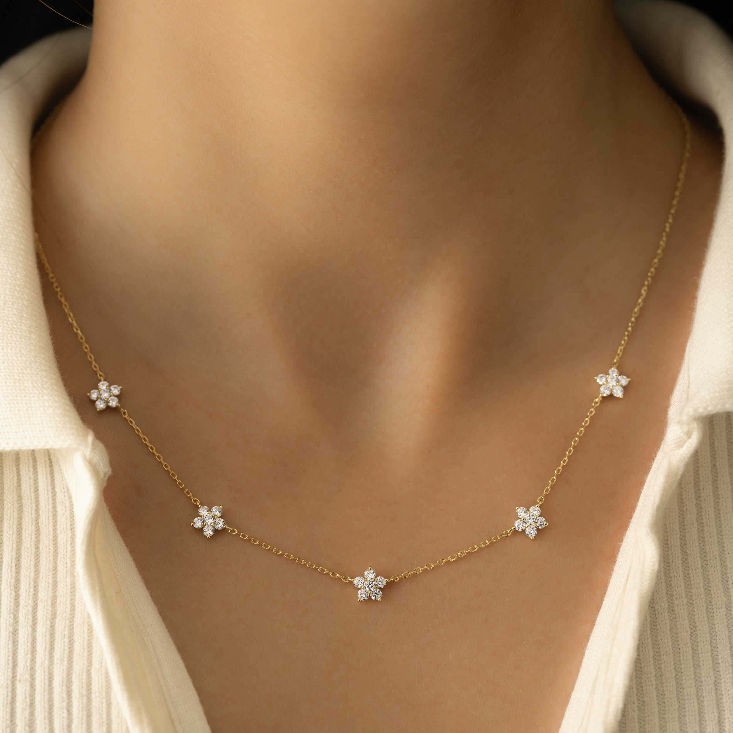 0.80 Carats Round Shape Moissanite Diamond Flower Necklace
