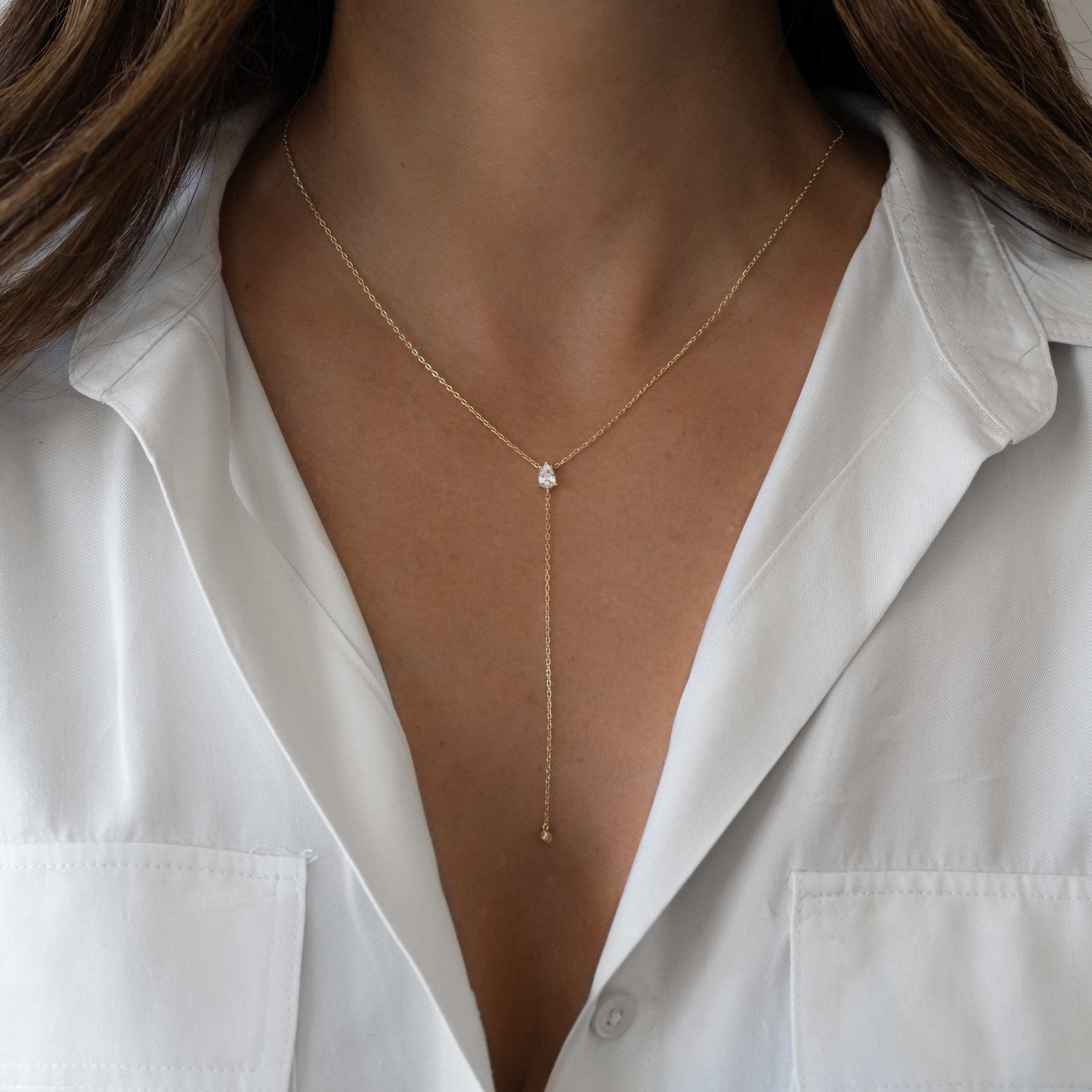 0.25 Carats Pear Shape Moissanite Diamond Lariat Necklace