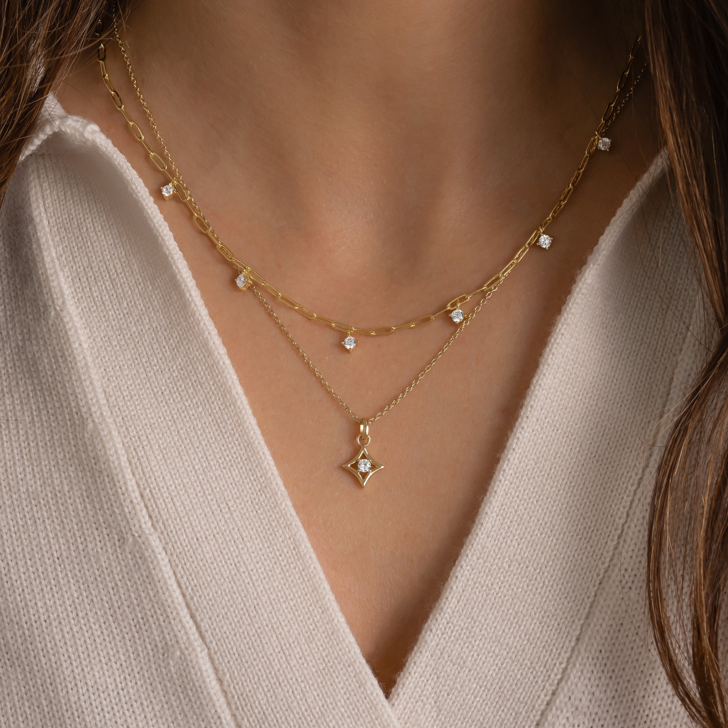 0.10 Carats Round Shape Moissanite Solitaire Necklace