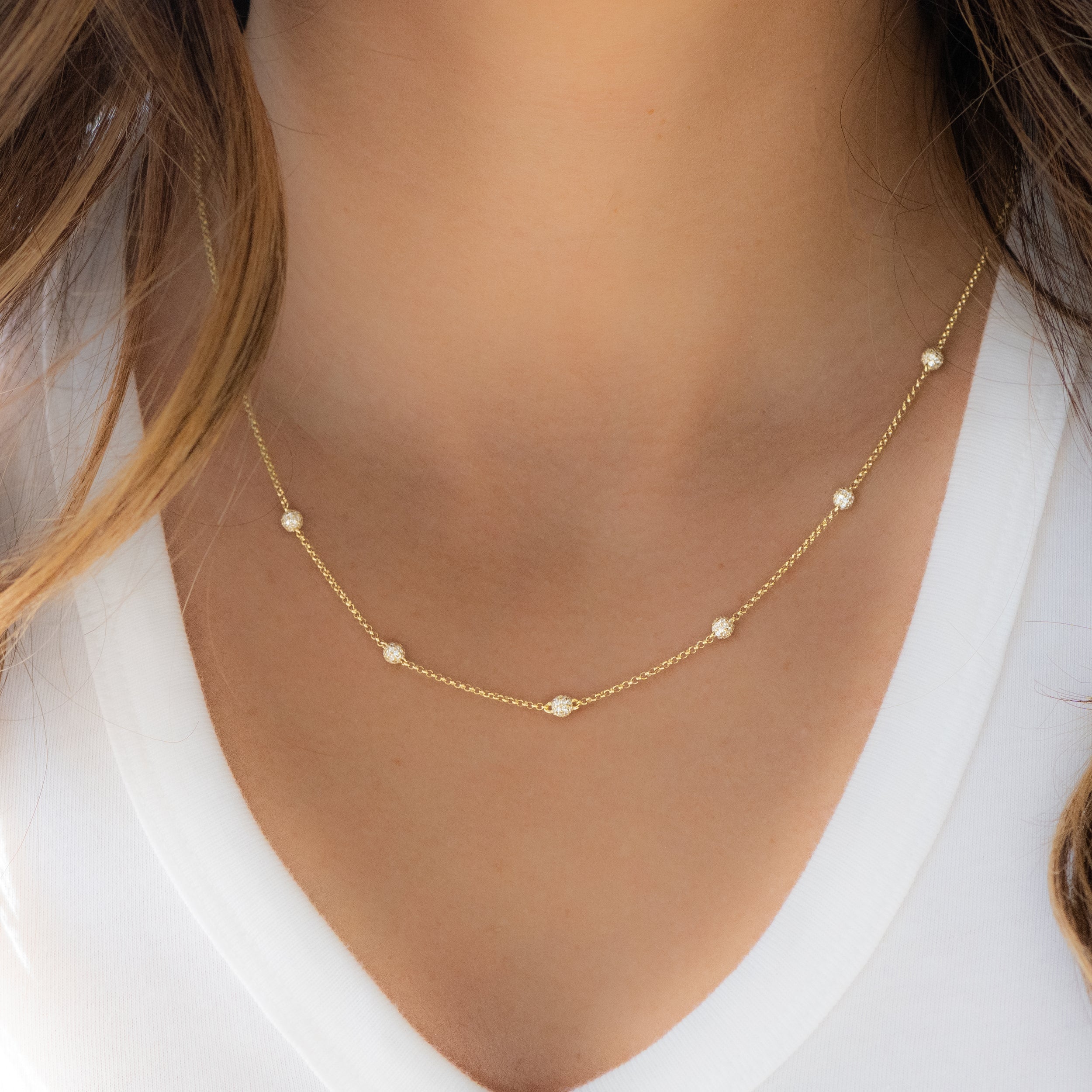 0.35 Carats Round Shape Moissanite Dainty Pave Necklace