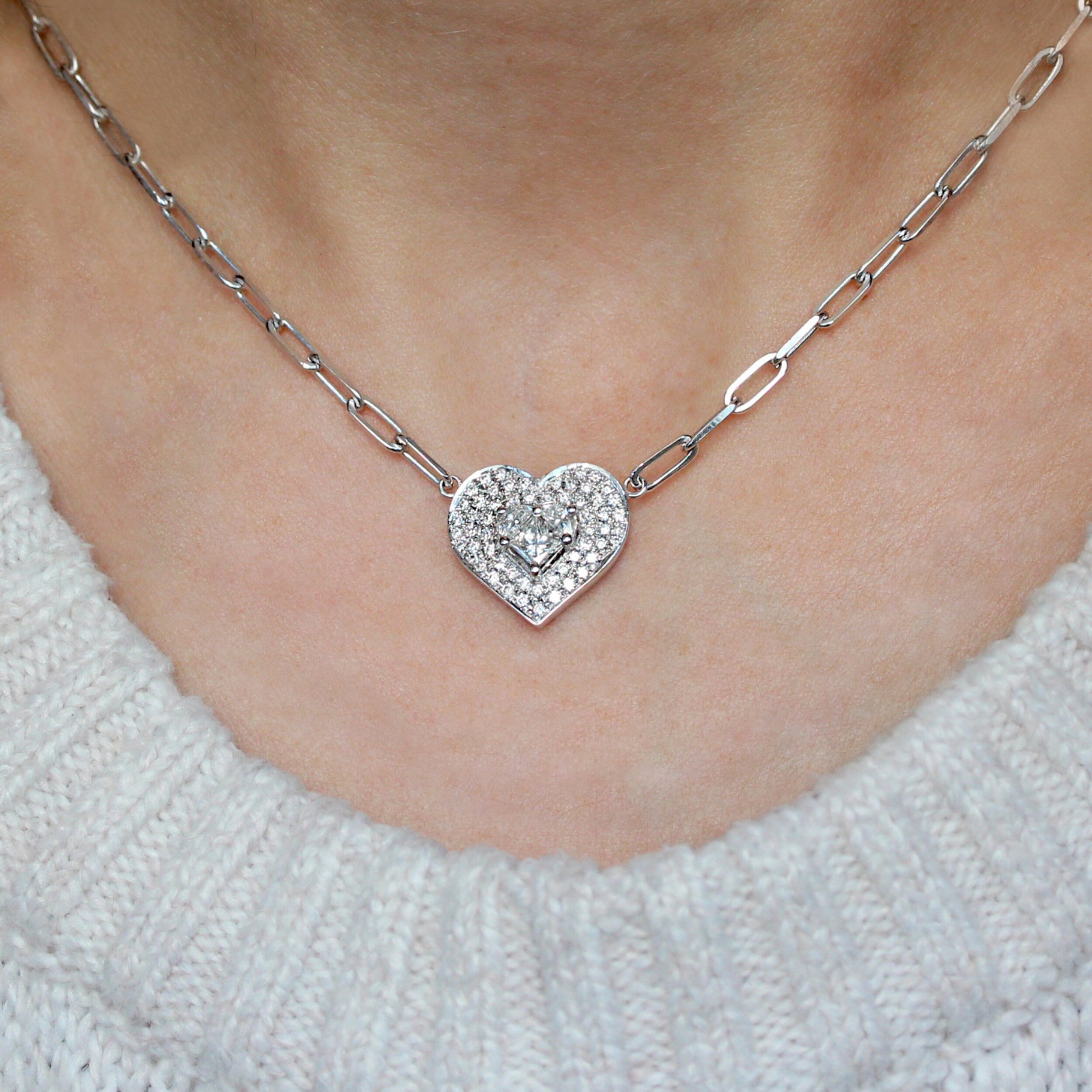 0.40 Carats Heart Shape Moissanite Halo Necklace