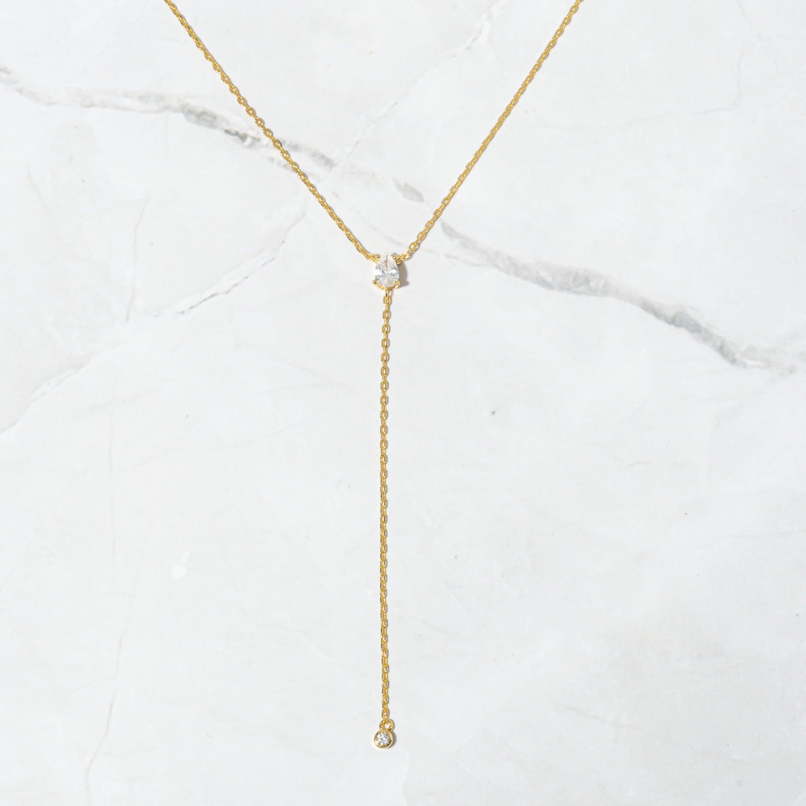 0.25 Carats Pear Shape Moissanite Diamond Lariat Necklace