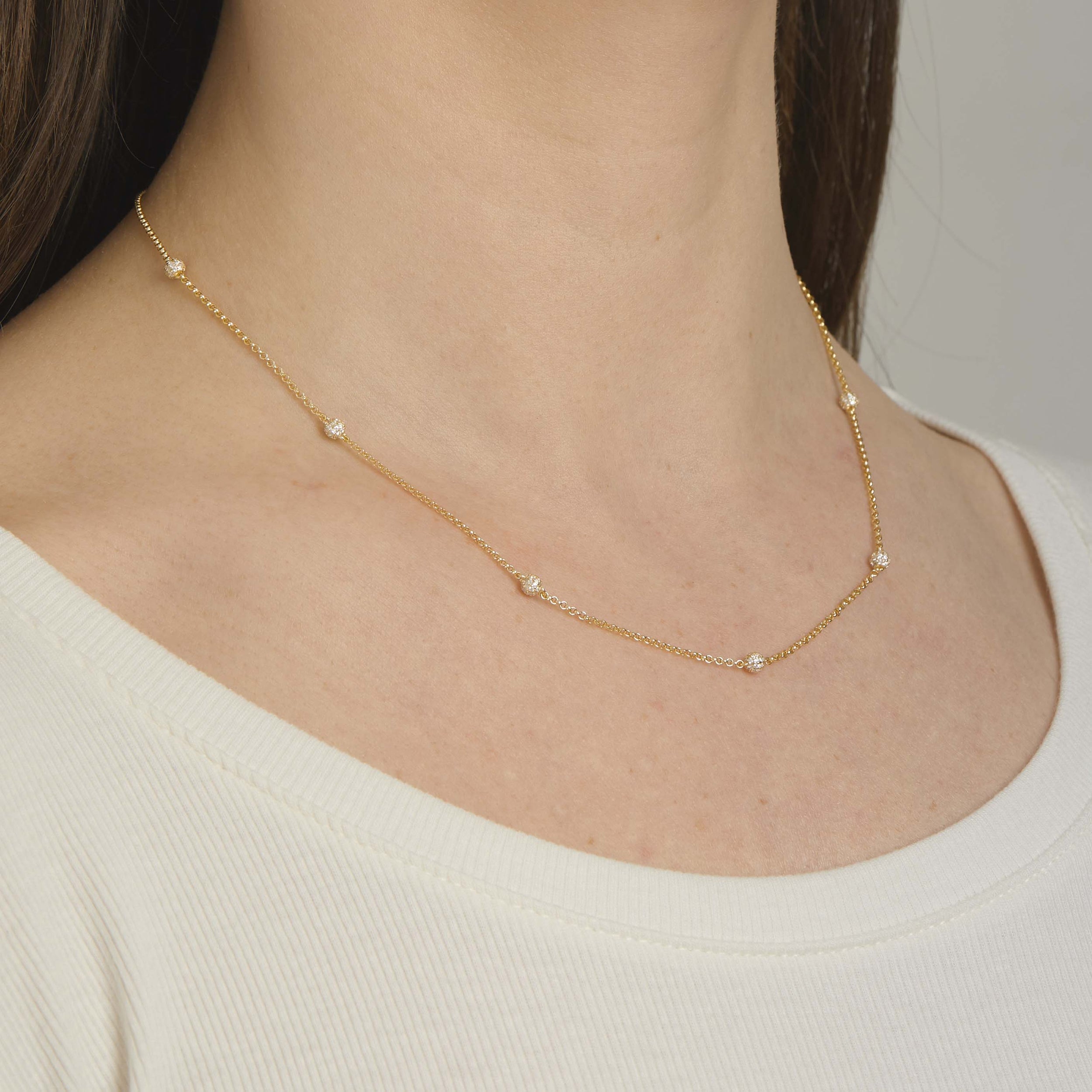0.35 Carats Round Shape Moissanite Dainty Pave Necklace