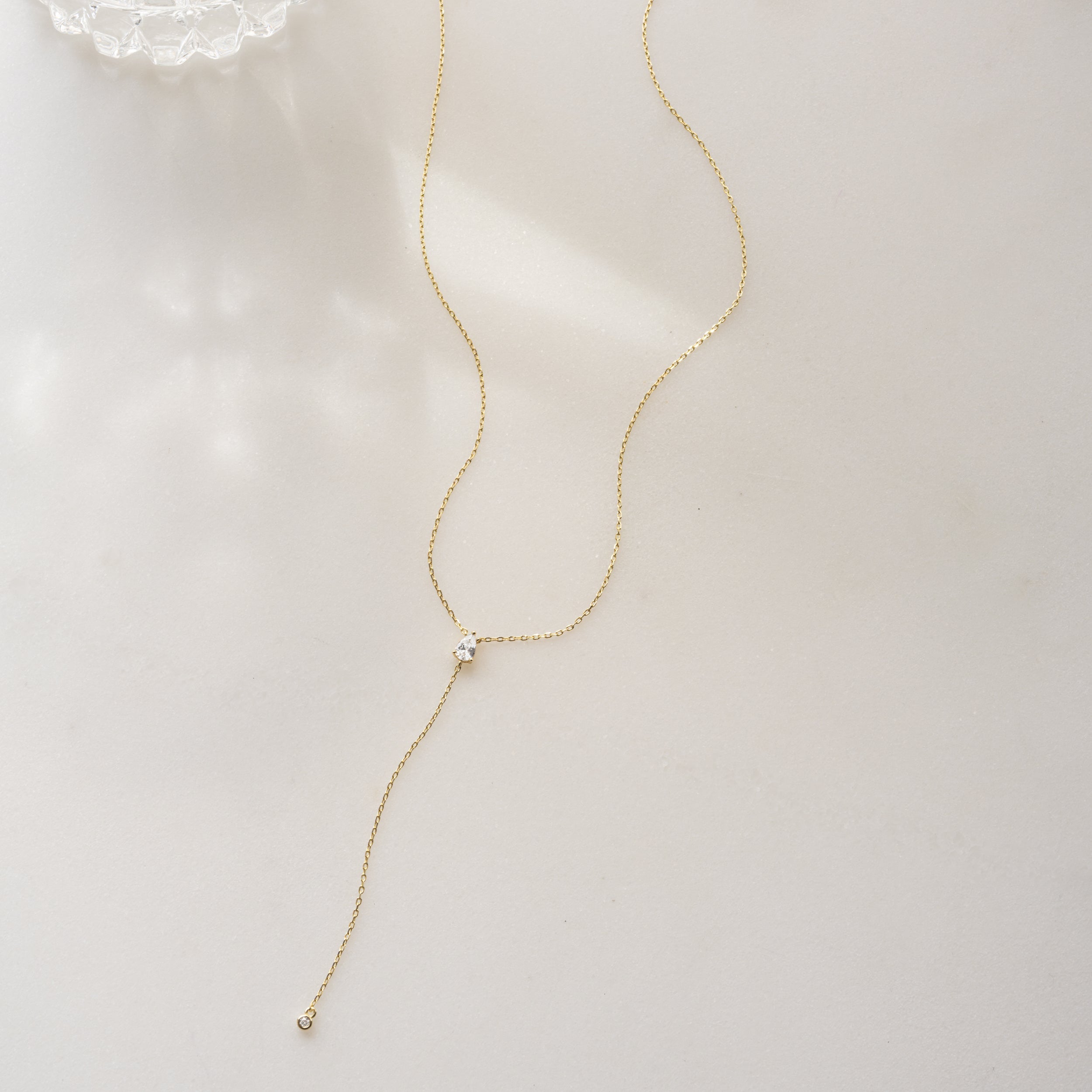 0.25 Carats Pear Shape Moissanite Diamond Lariat Necklace