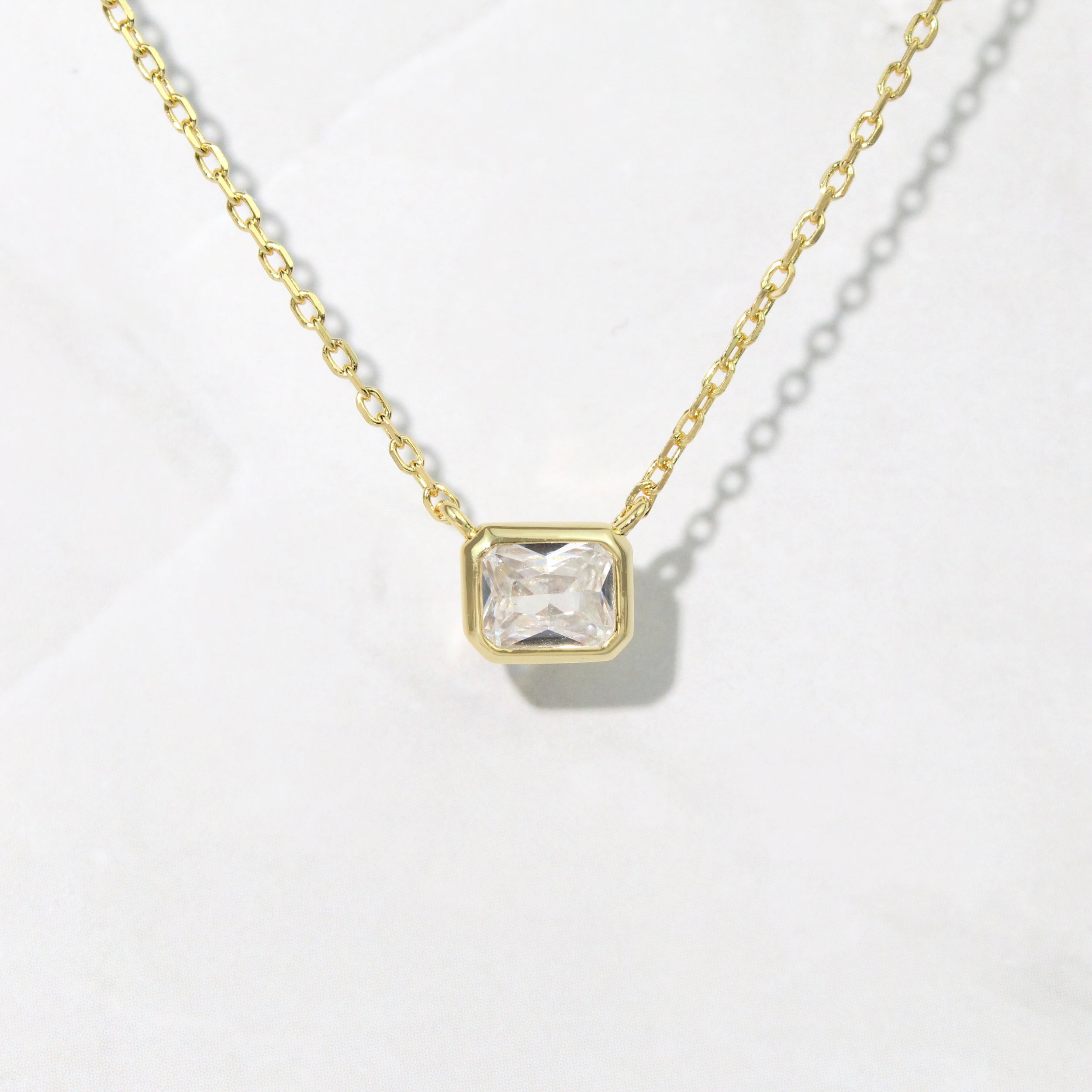 0.30 Carats East-West Radiant Shape Moissanite Bezel Solitaire Necklace