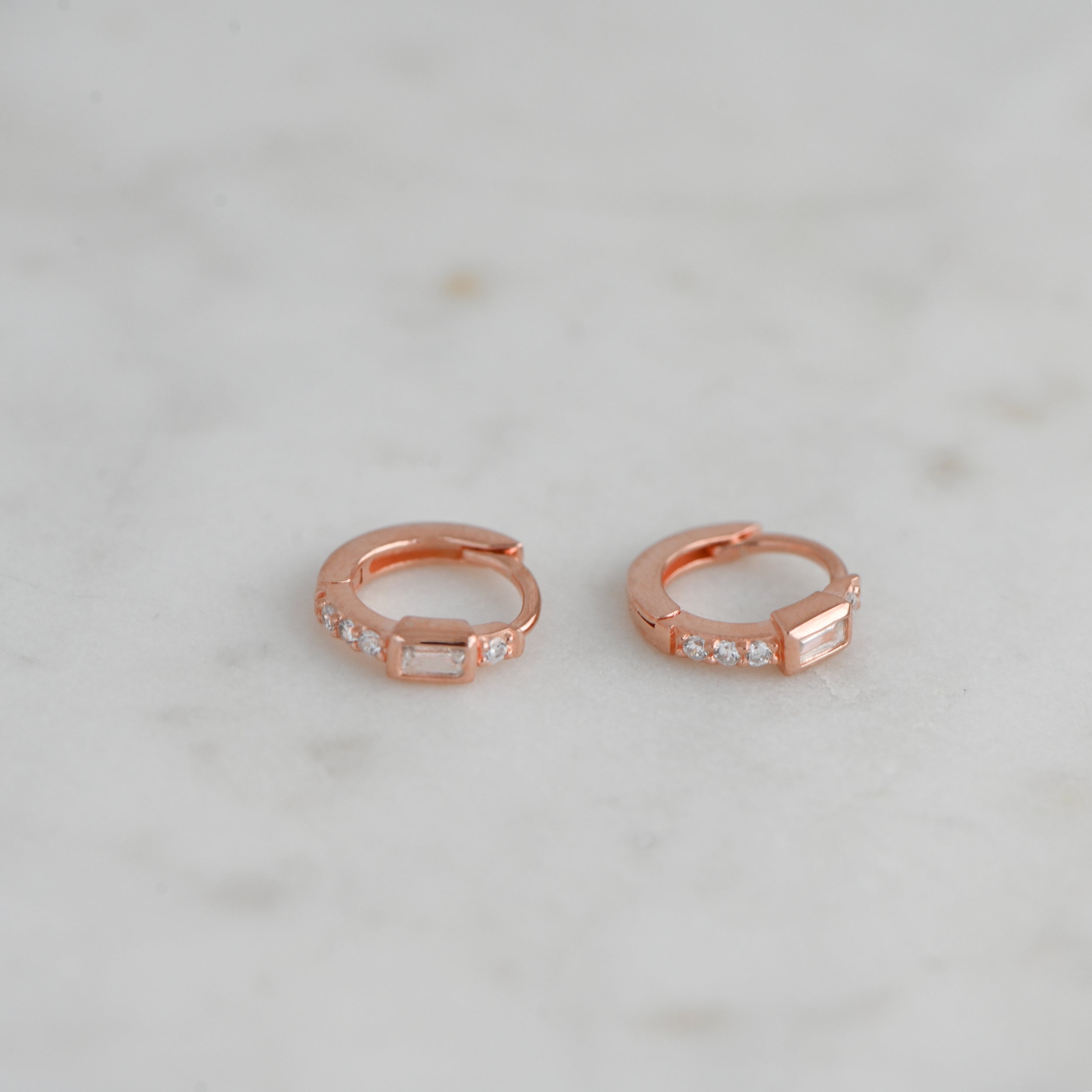 0.45 TCW Baguette & Round Shape Moissanite Huggie Hoops Earrings