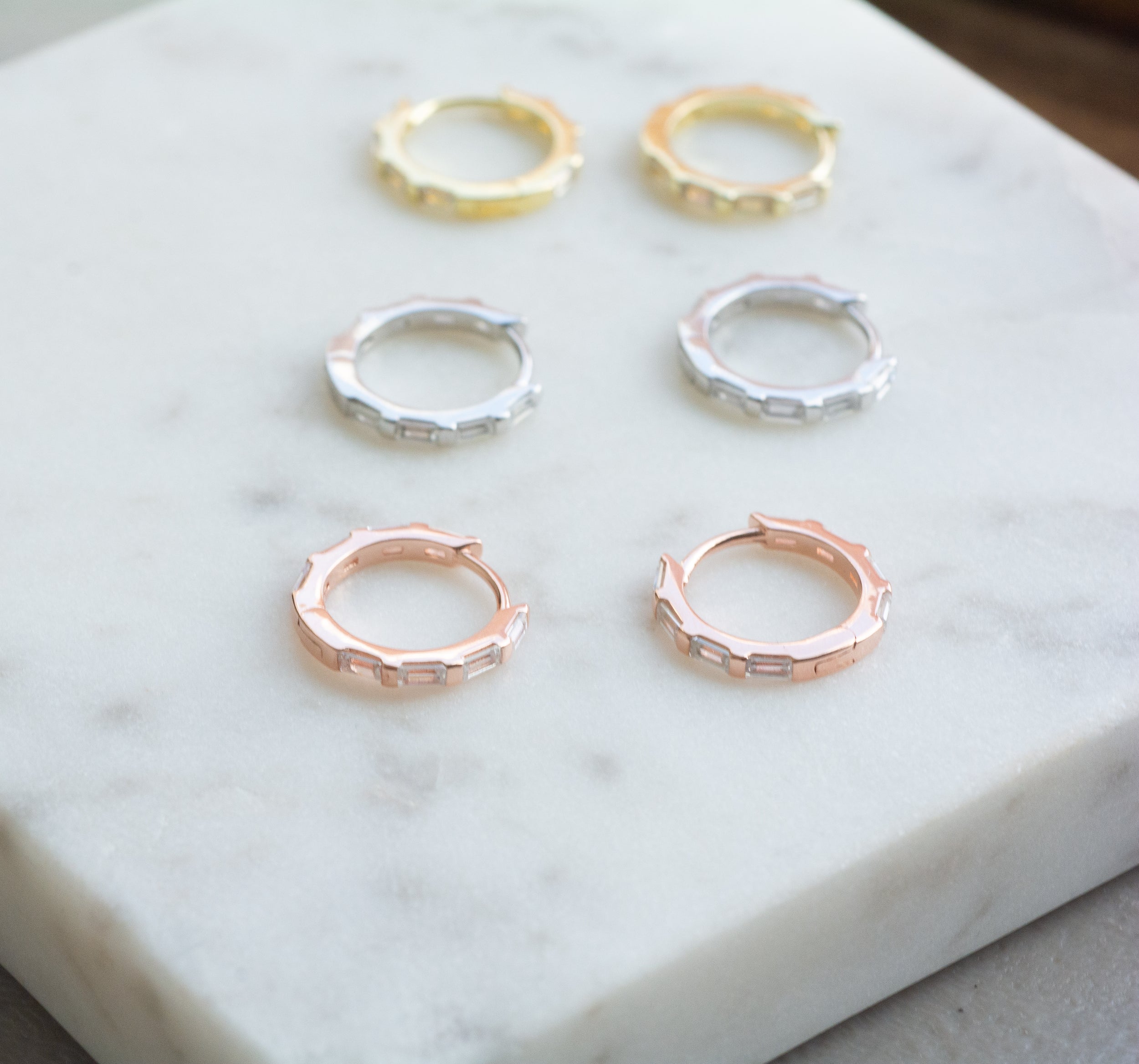 0.40 TCW Baguette Shape Moissanite Hoop Earrings