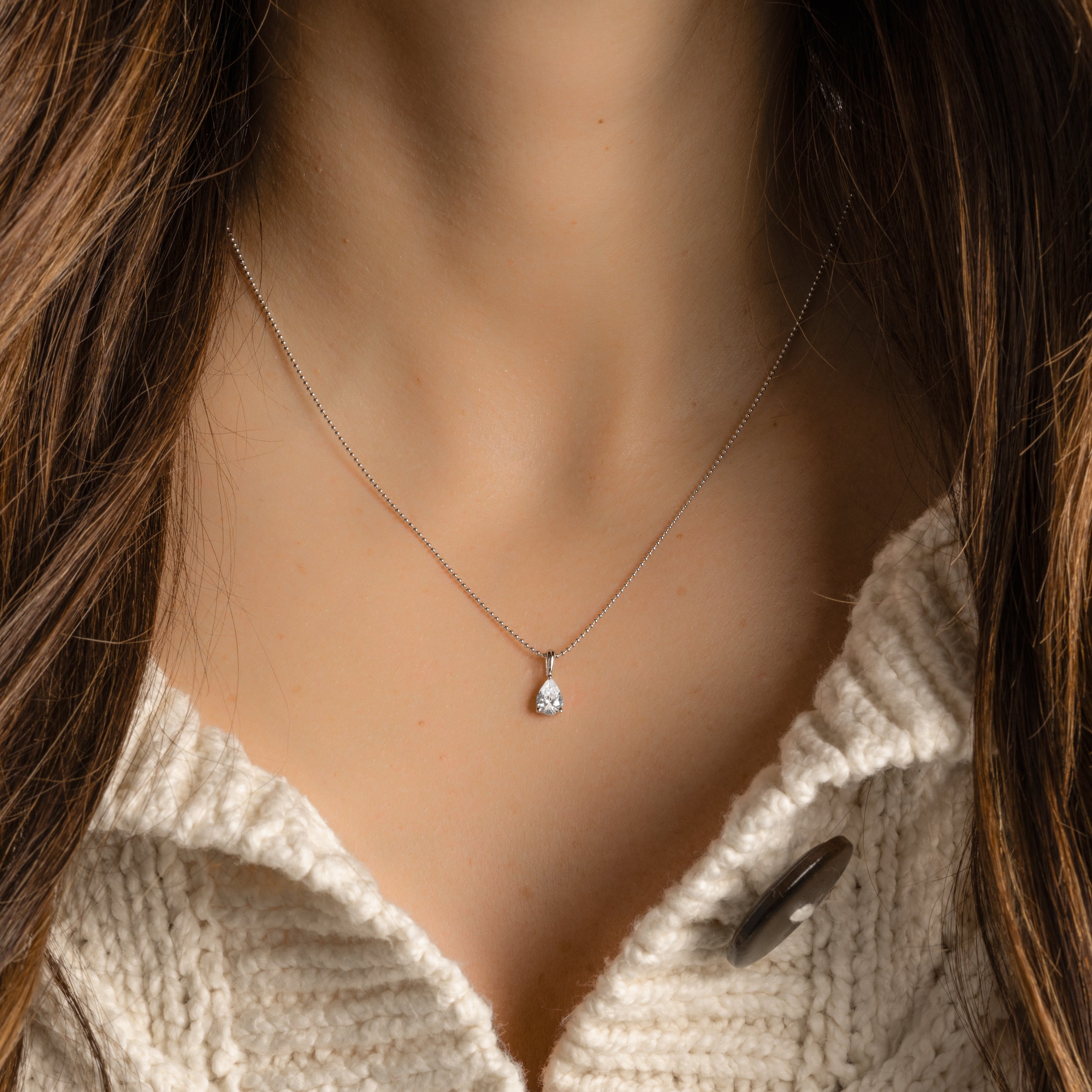 0.25 Carats Pear Shape Moissanite Solitaire Necklace