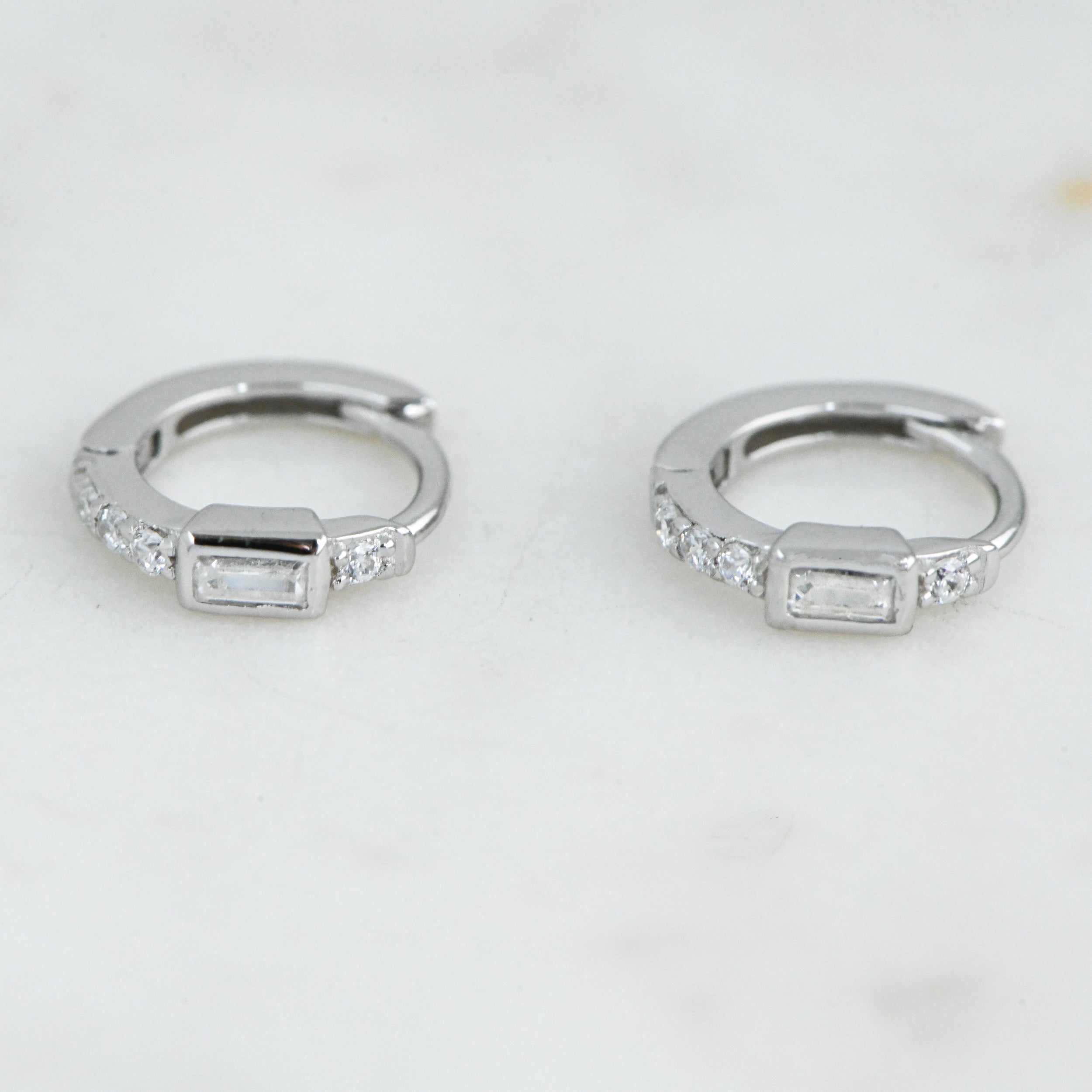 0.45 TCW Baguette & Round Shape Moissanite Huggie Hoops Earrings
