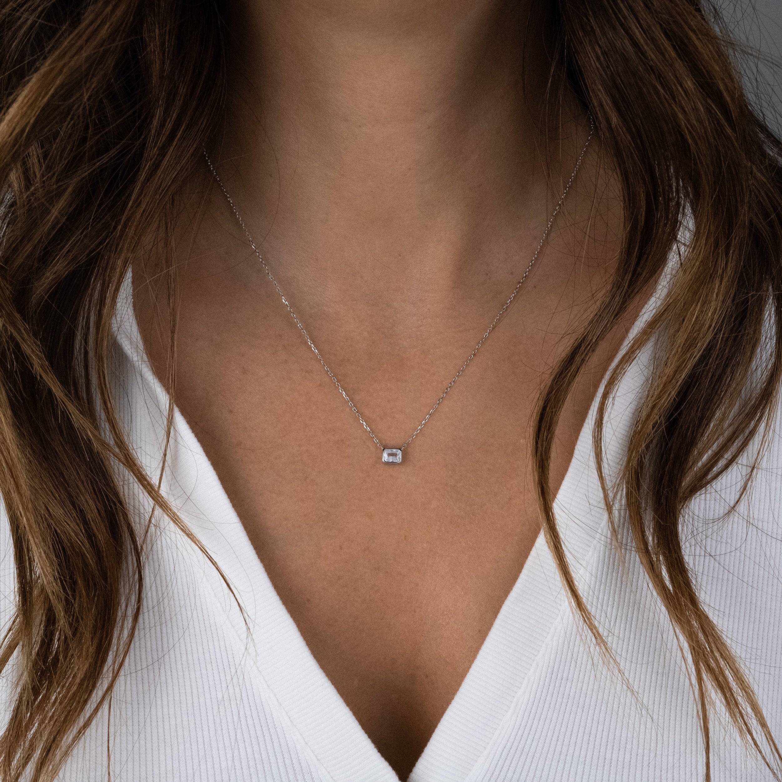 0.30 Carats East-West Radiant Shape Moissanite Bezel Solitaire Necklace
