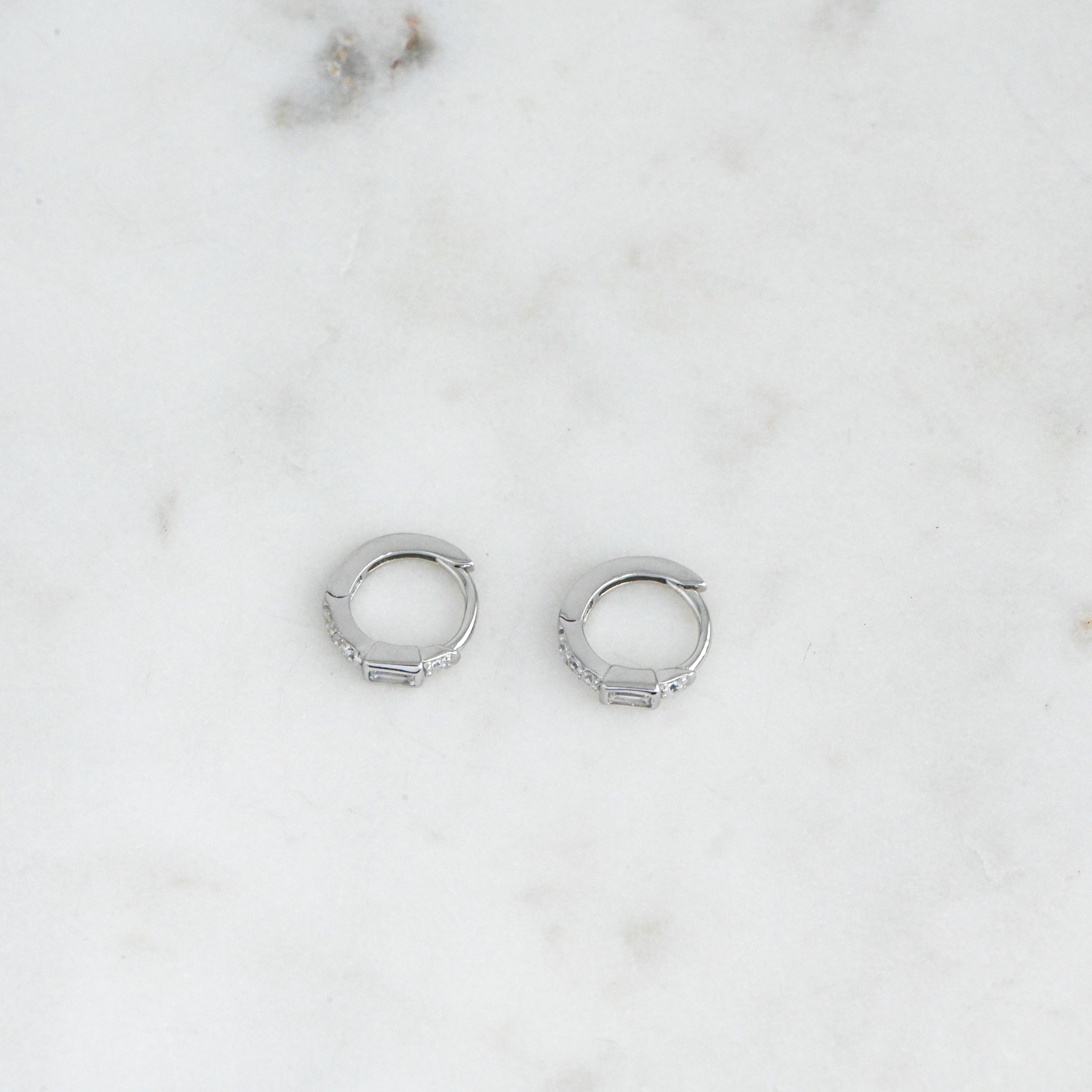 0.45 TCW Baguette & Round Shape Moissanite Huggie Hoops Earrings