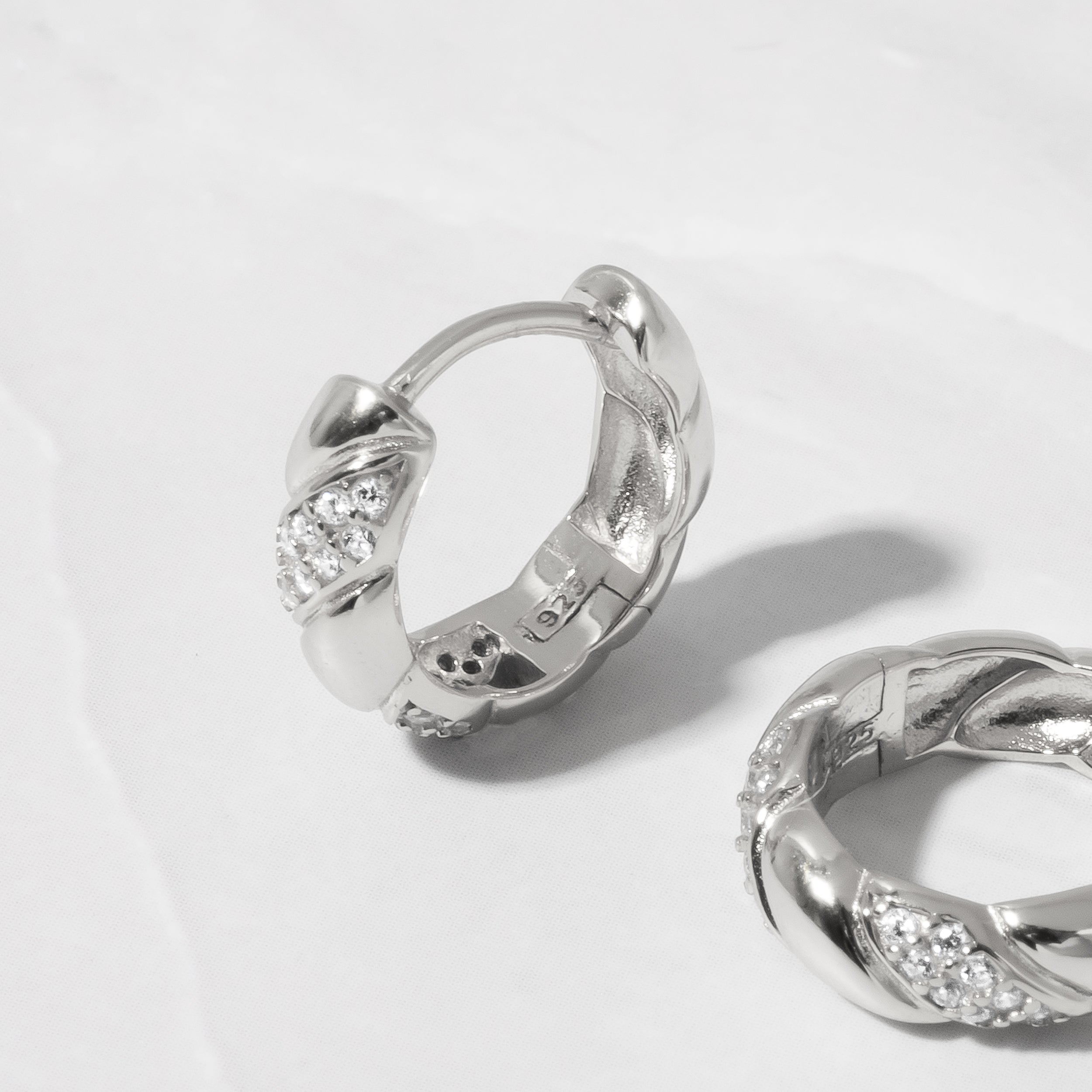 0.30 TCW Round Shape Moissanite Croissant Hoops Earrings
