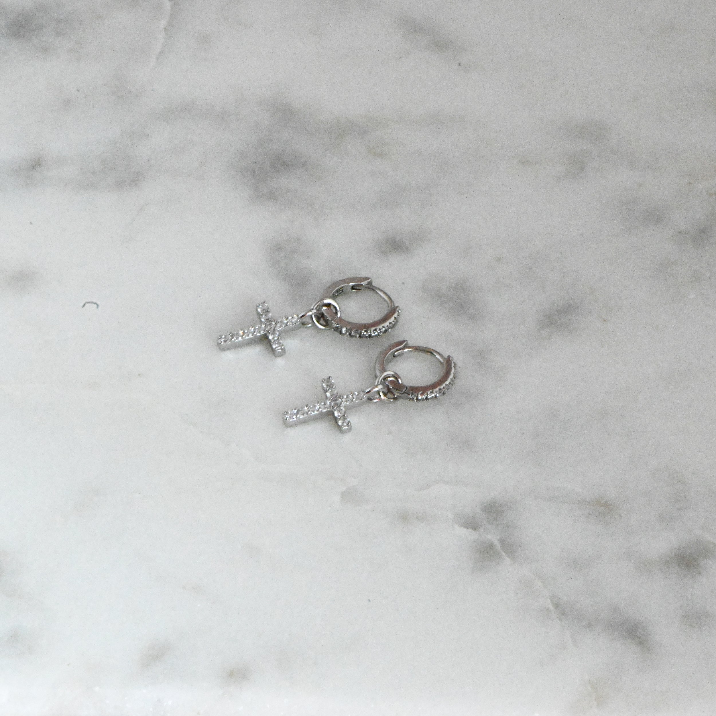 0.25 TCW Round Shape Moissanite Cross Charm Huggies Earrings