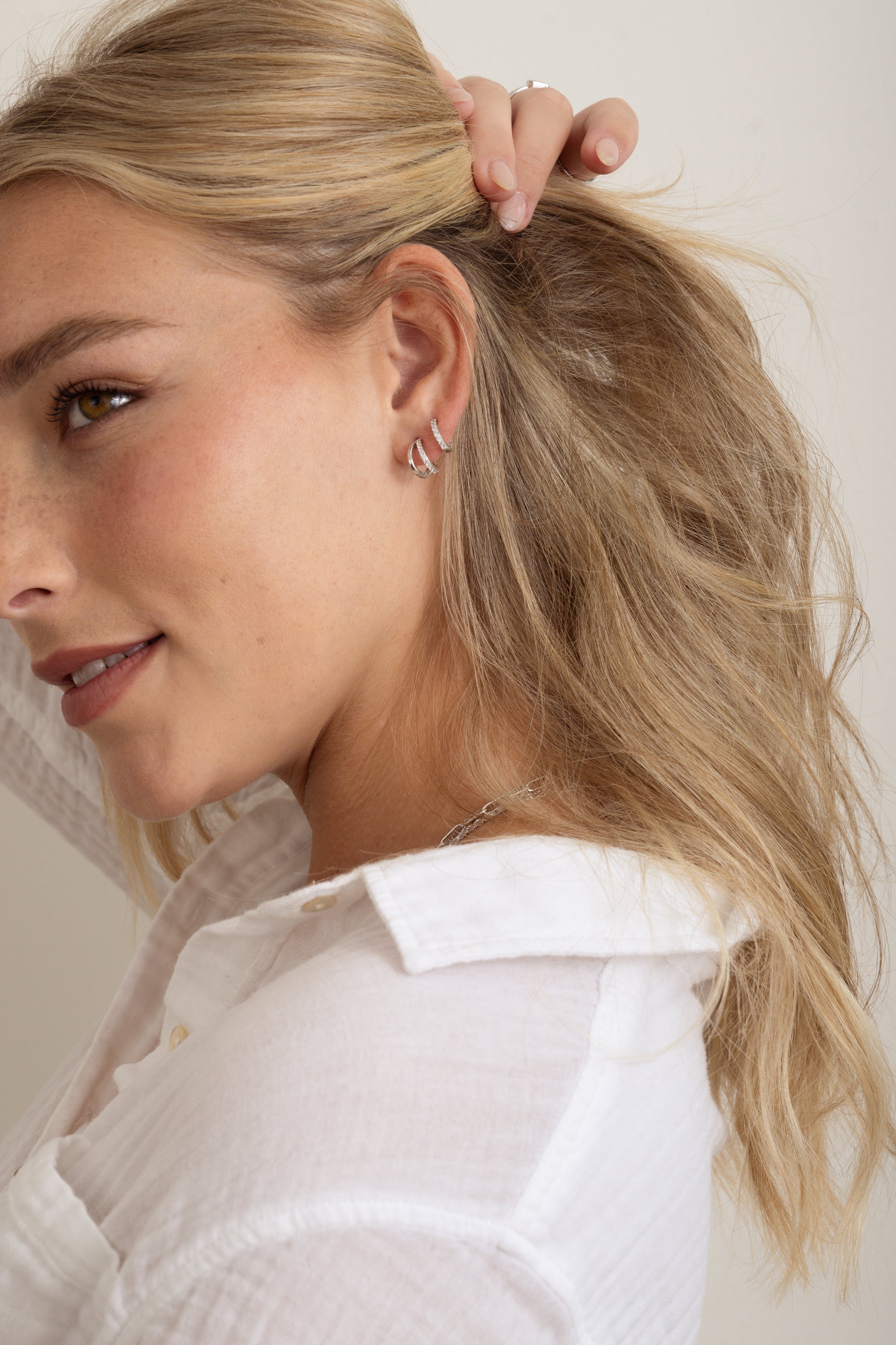 0.30 TCW Round Shape Moissanite Double Hoops Earrings