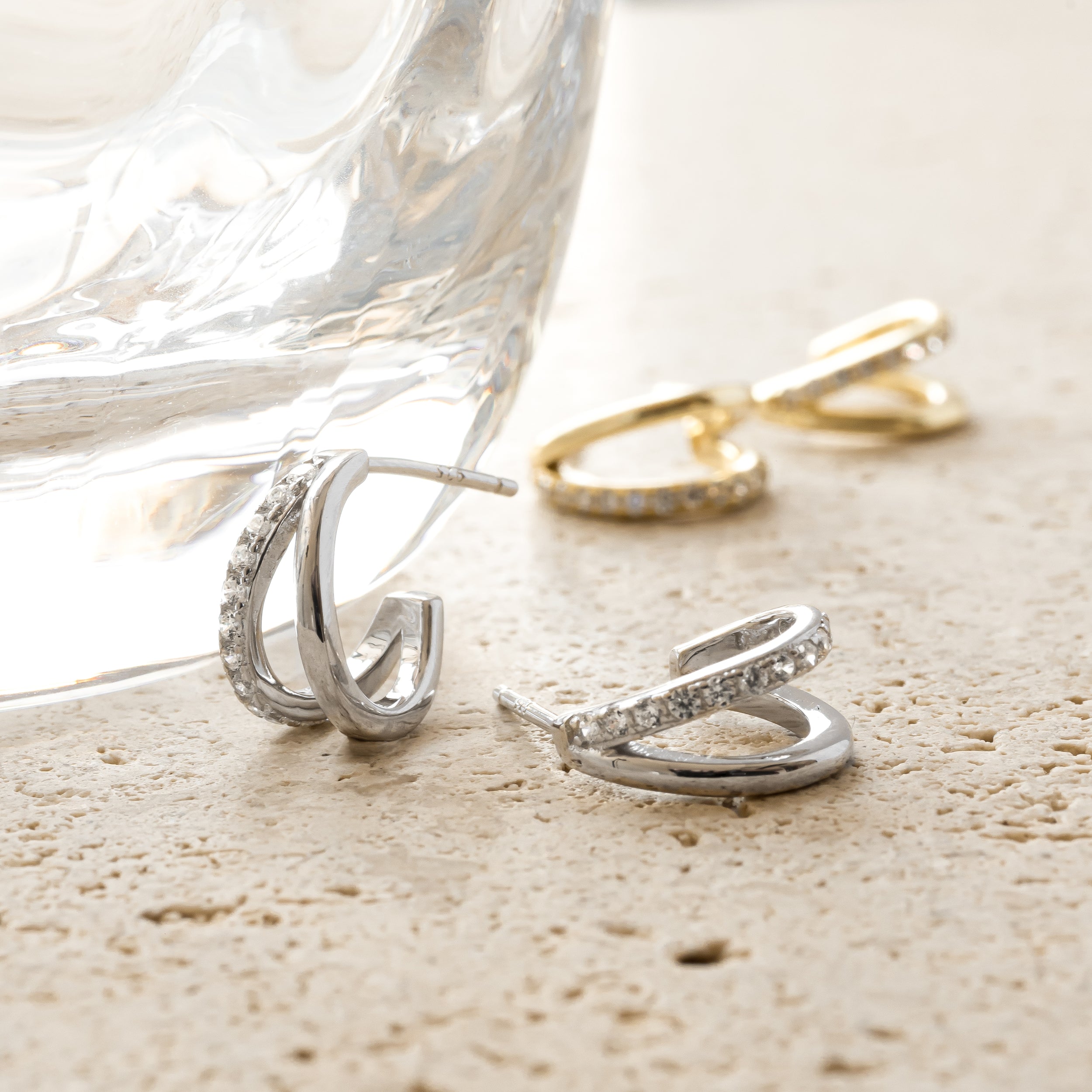 0.30 TCW Round Shape Moissanite Double Hoops Earrings
