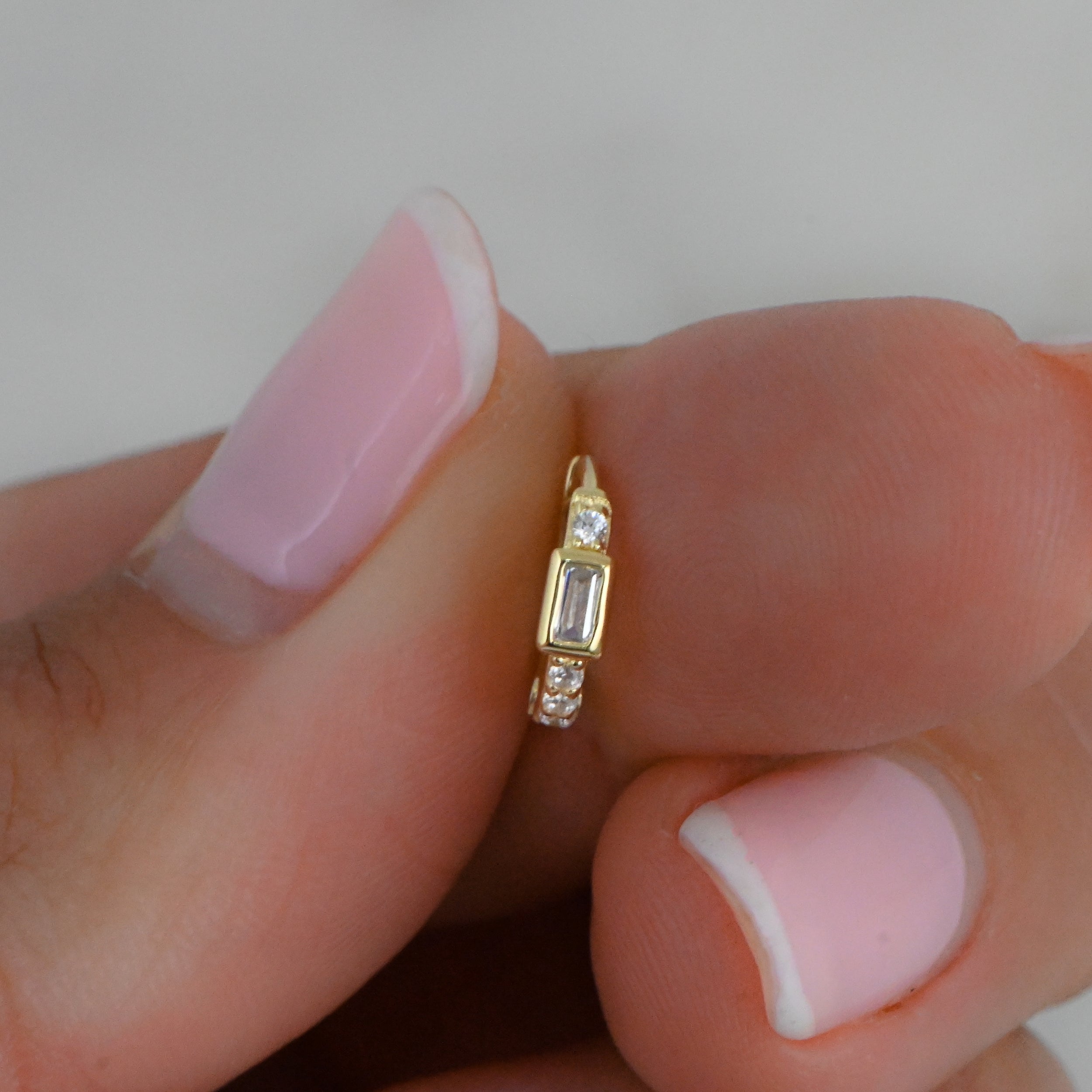 0.45 TCW Baguette & Round Shape Moissanite Huggie Hoops Earrings