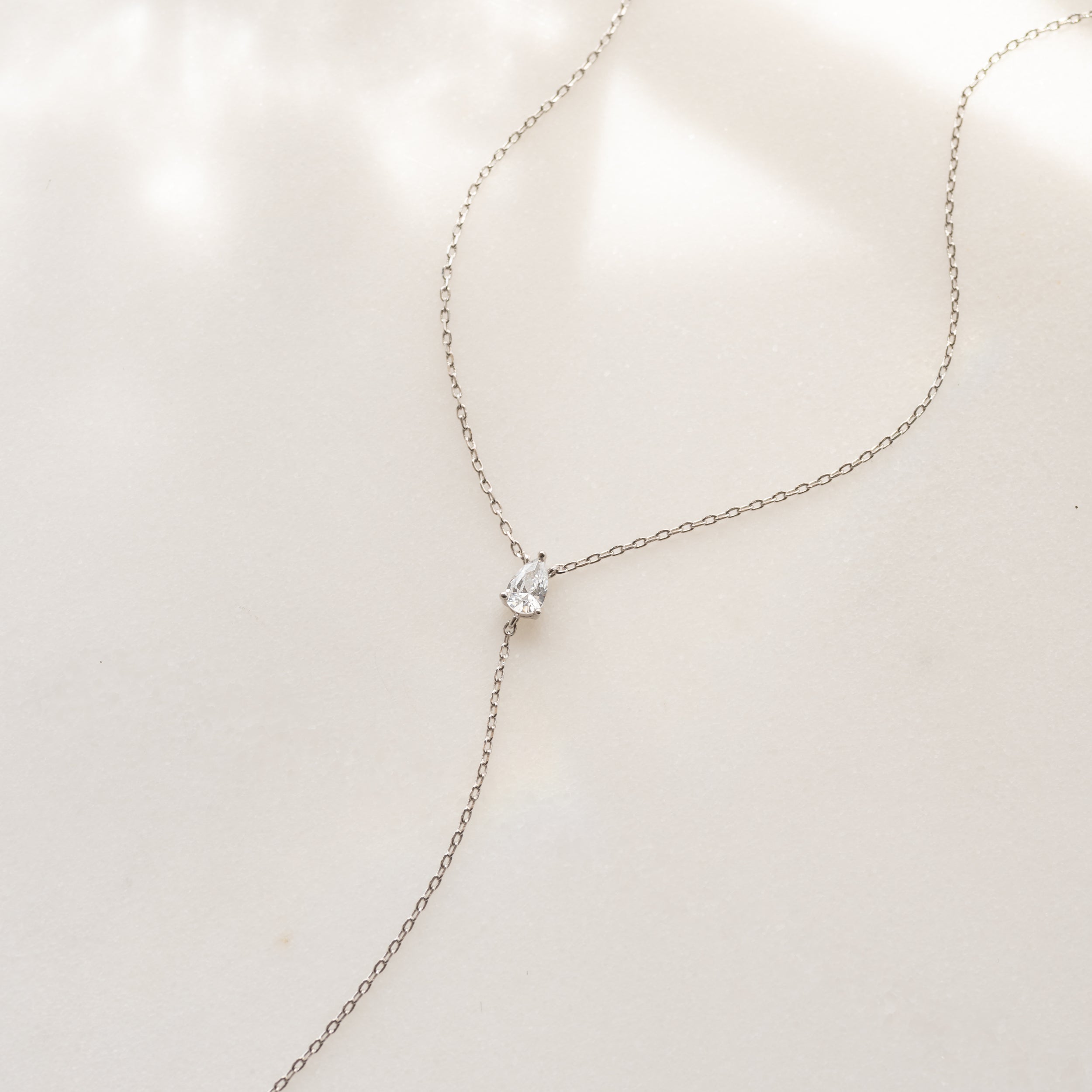 0.25 Carats Pear Shape Moissanite Diamond Lariat Necklace