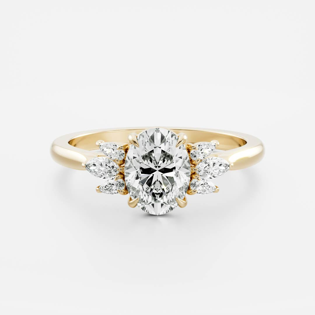 0.90 Carats Oval Shape Moissanite Cluster Engagement Ring
