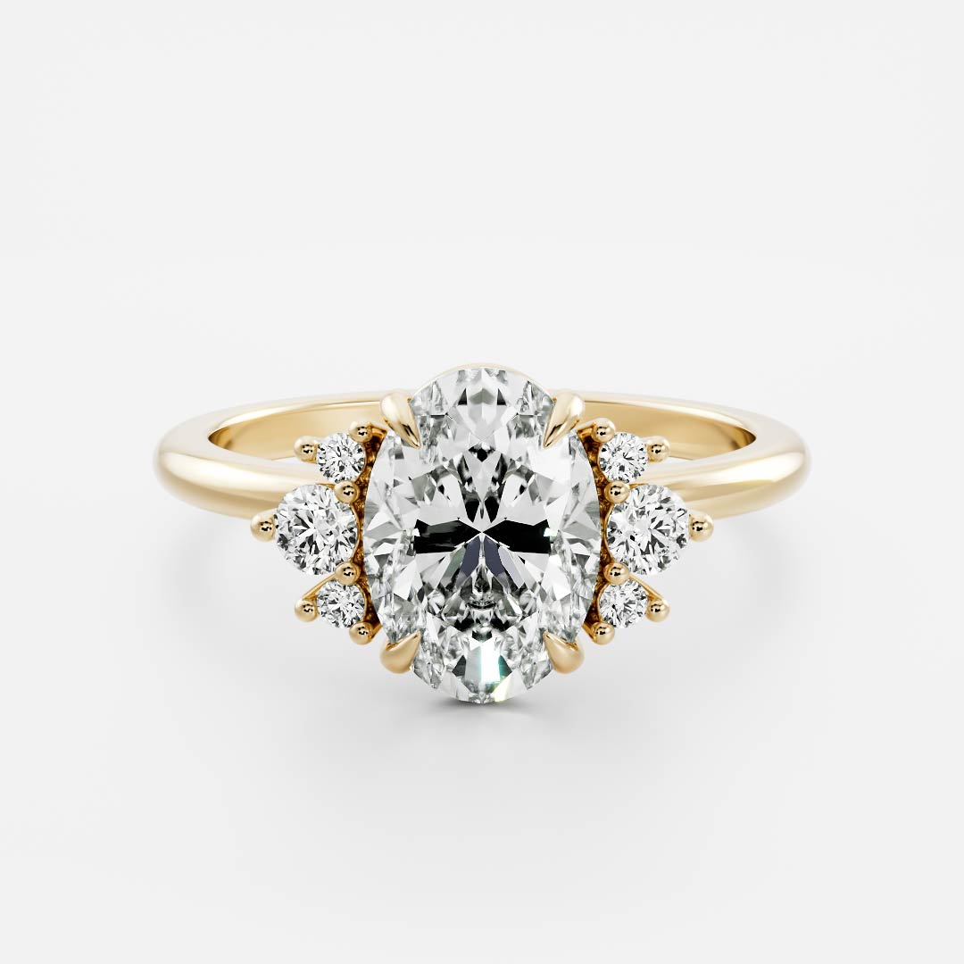 1.50 Carats Oval Shape Cluster Moissanite Engagement Ring