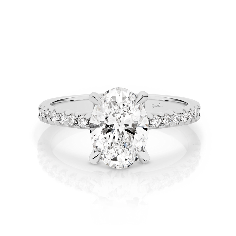 1.0 Carats Lab Grown Diamond Oval Shape E-VS1 Pave Engagement Ring