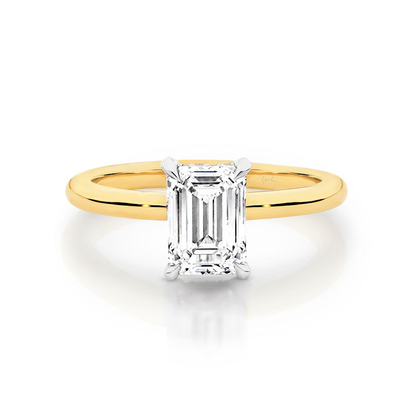 1.50 Carats Lab Grown Diamond Emerald Shape E-VS1 Hidden Halo Two Tone Engagement Ring