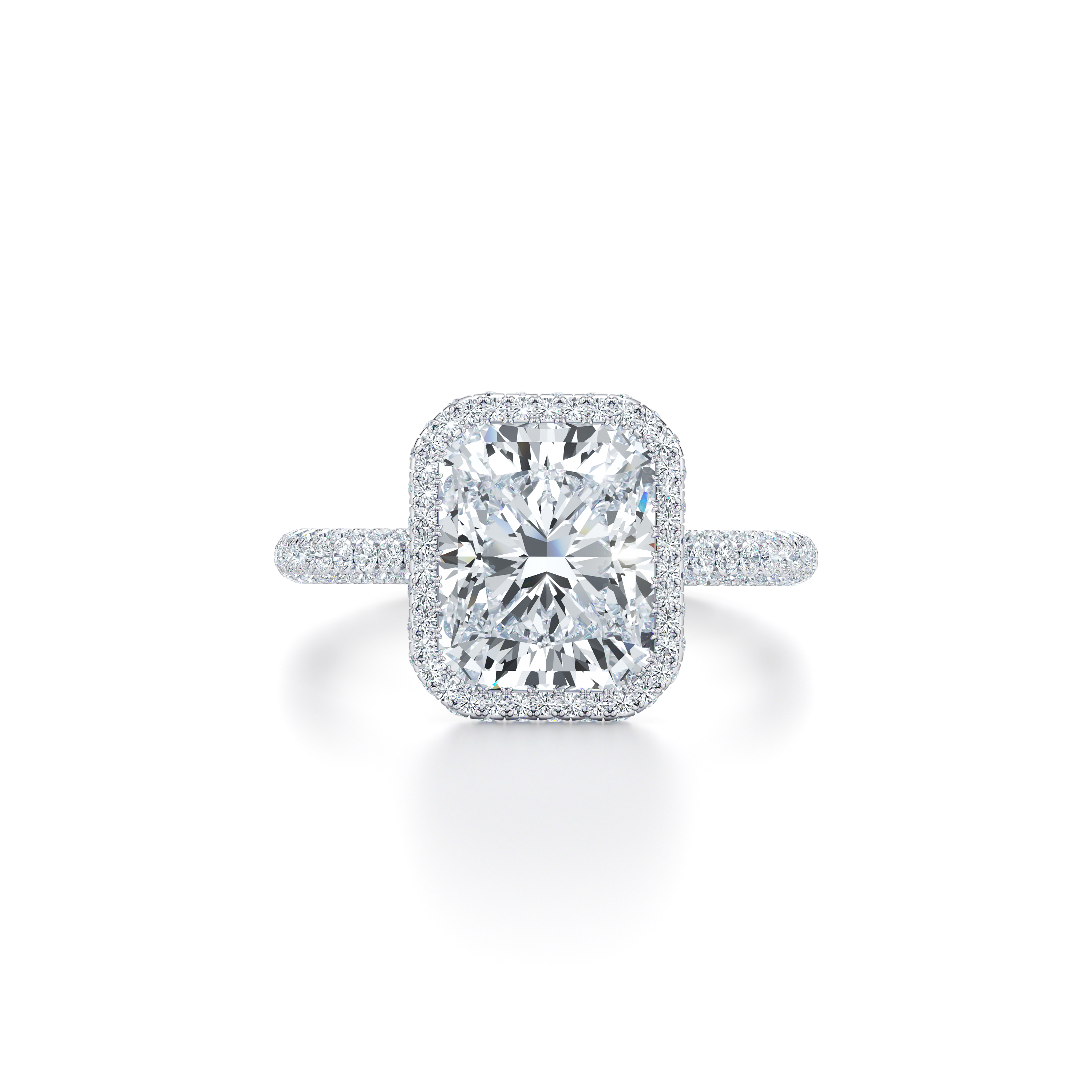2.0 Carats Lab Grown Diamond Radiant Shape F-VS1 Halo Triple Pave Engagement Ring
