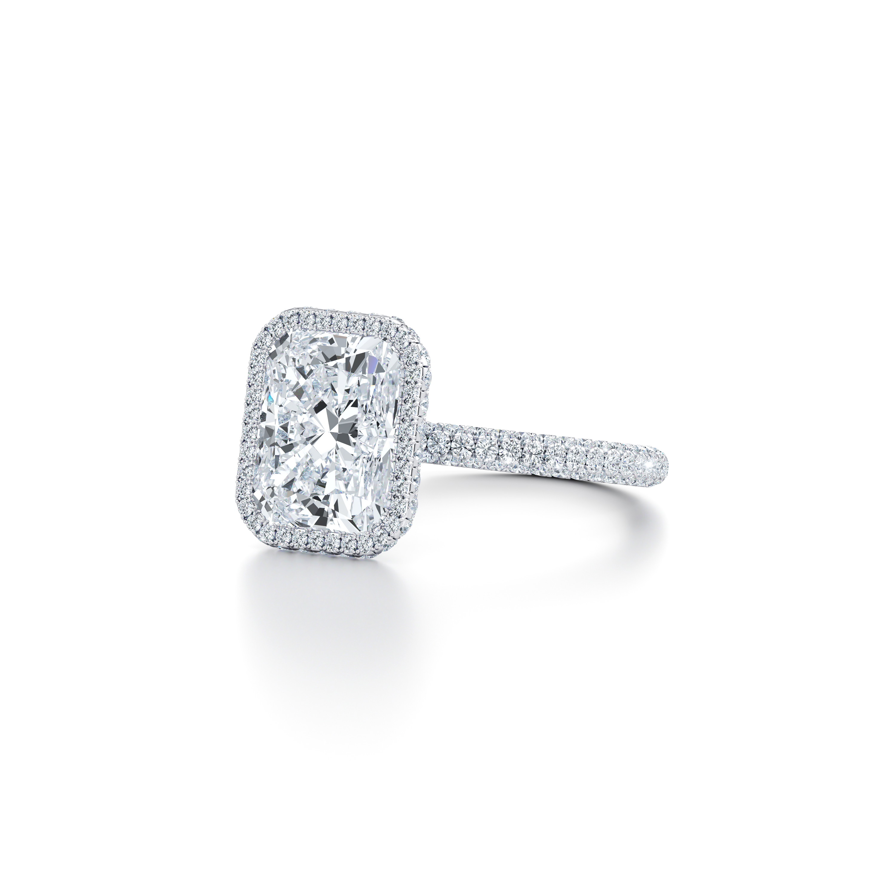 2.0 Carats Lab Grown Diamond Radiant Shape F-VS1 Halo Triple Pave Engagement Ring