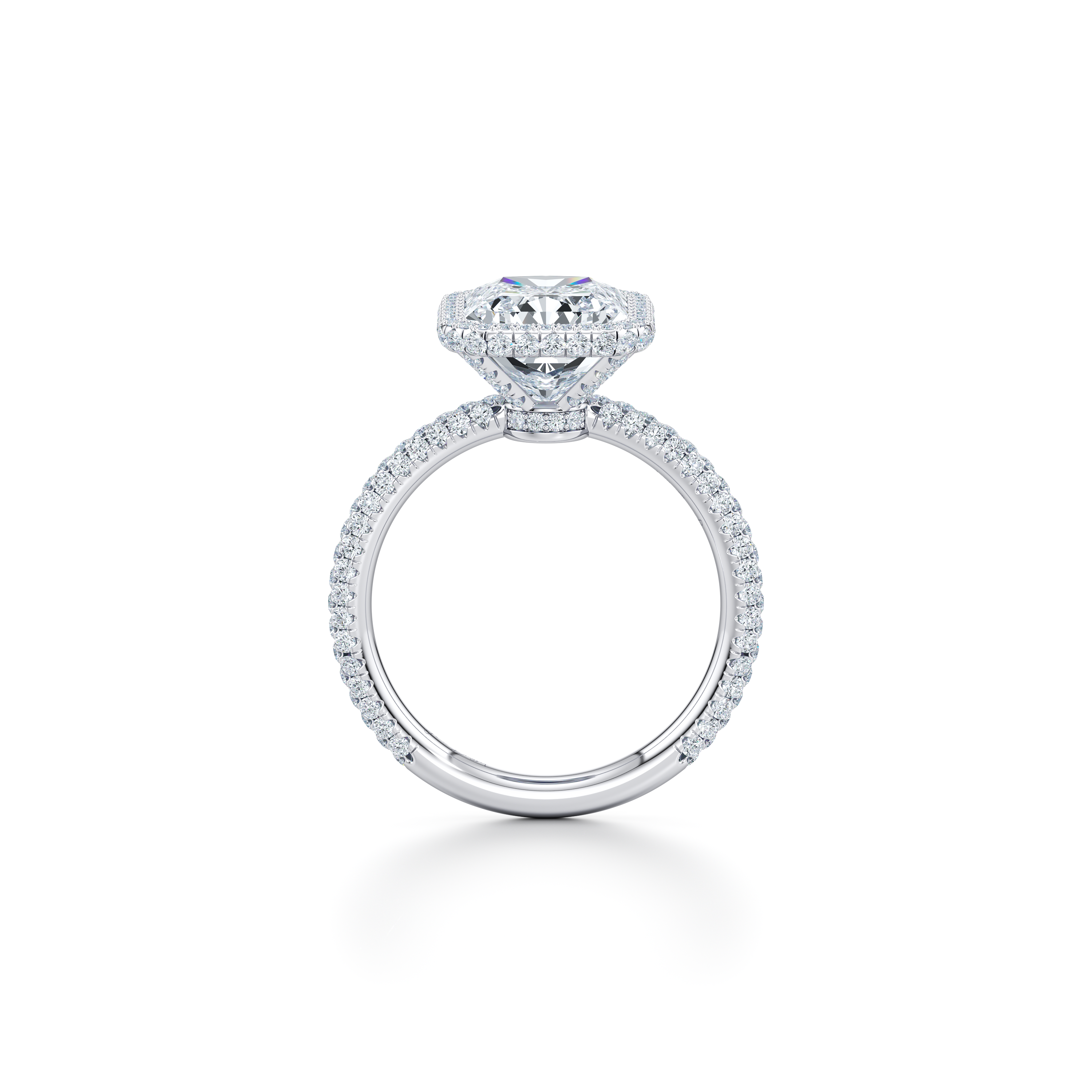 2.0 Carats Lab Grown Diamond Radiant Shape F-VS1 Halo Triple Pave Engagement Ring
