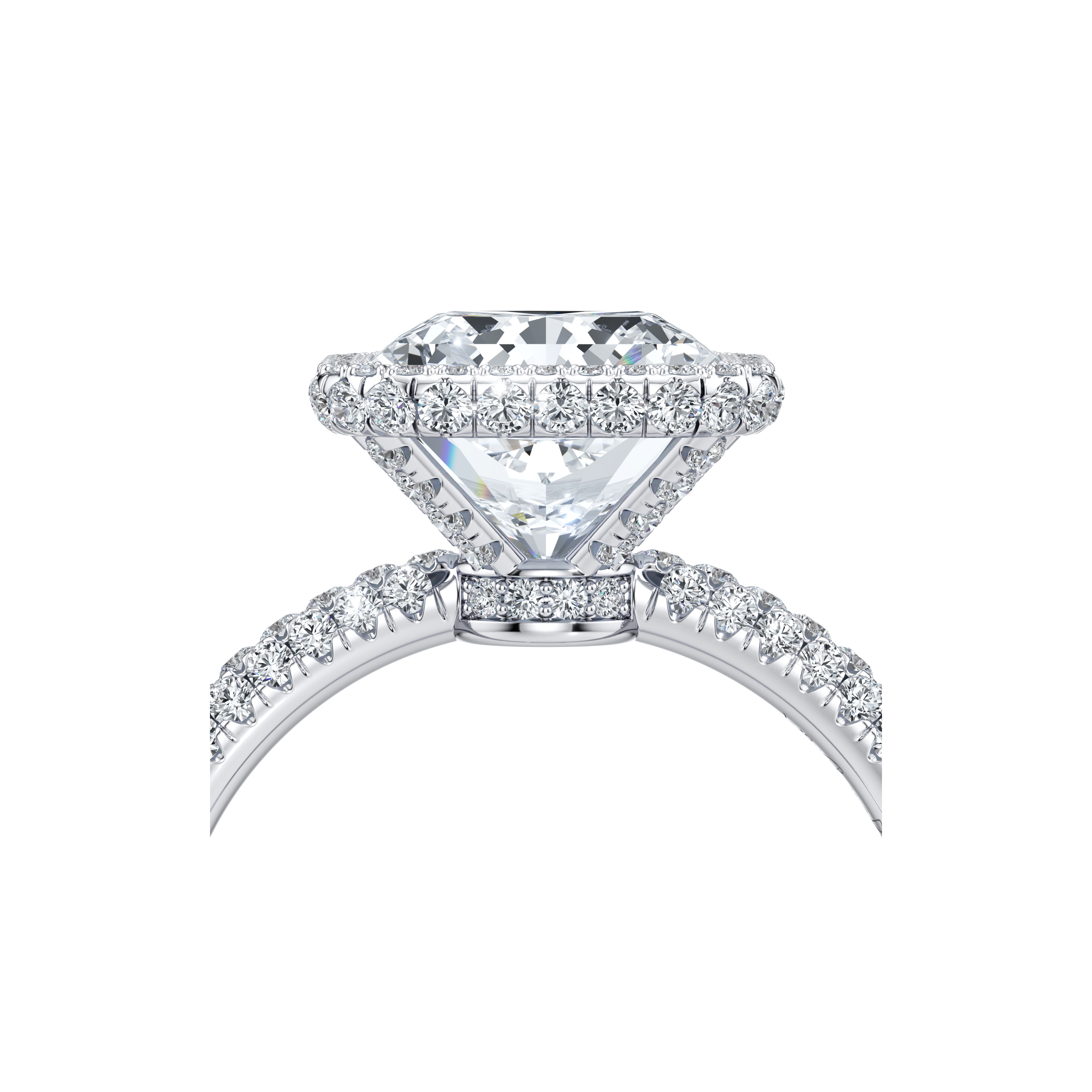 2.0 Carats Lab Grown Diamond Radiant Shape F-VS1 Halo Triple Pave Engagement Ring