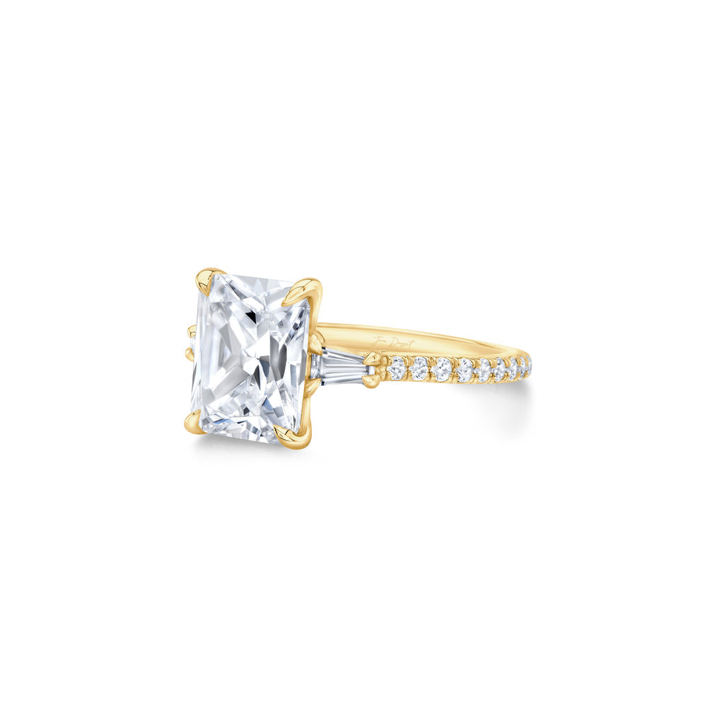 2.0 Carats Lab Grown Diamond Radiant Shape F-VS1 Three Stone & Hidden Halo Engagement Ring
