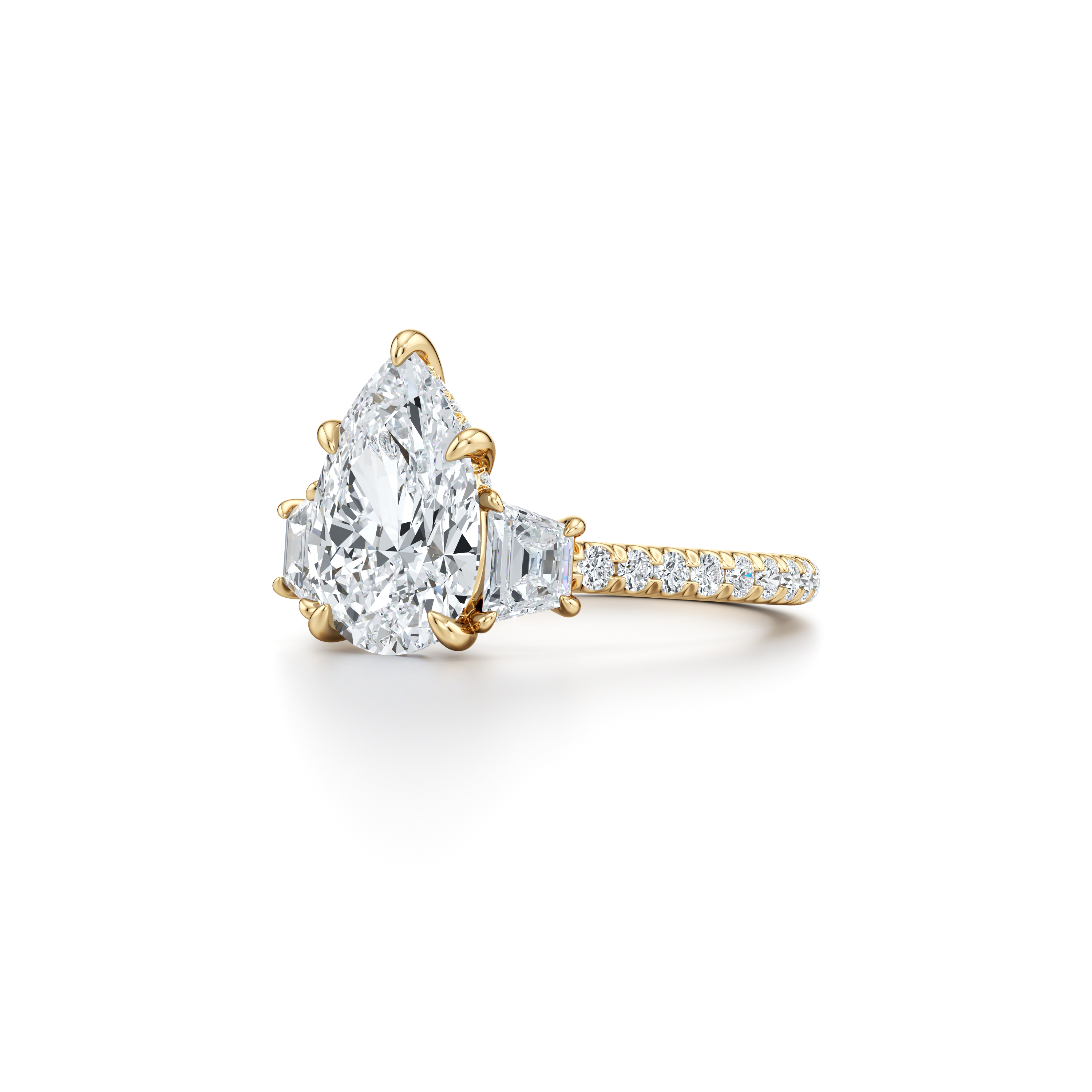 2.0 Carats Lab Grown Diamond Pear Shape F-VS1 Three Stones & Hidden Halo Engagement Ring