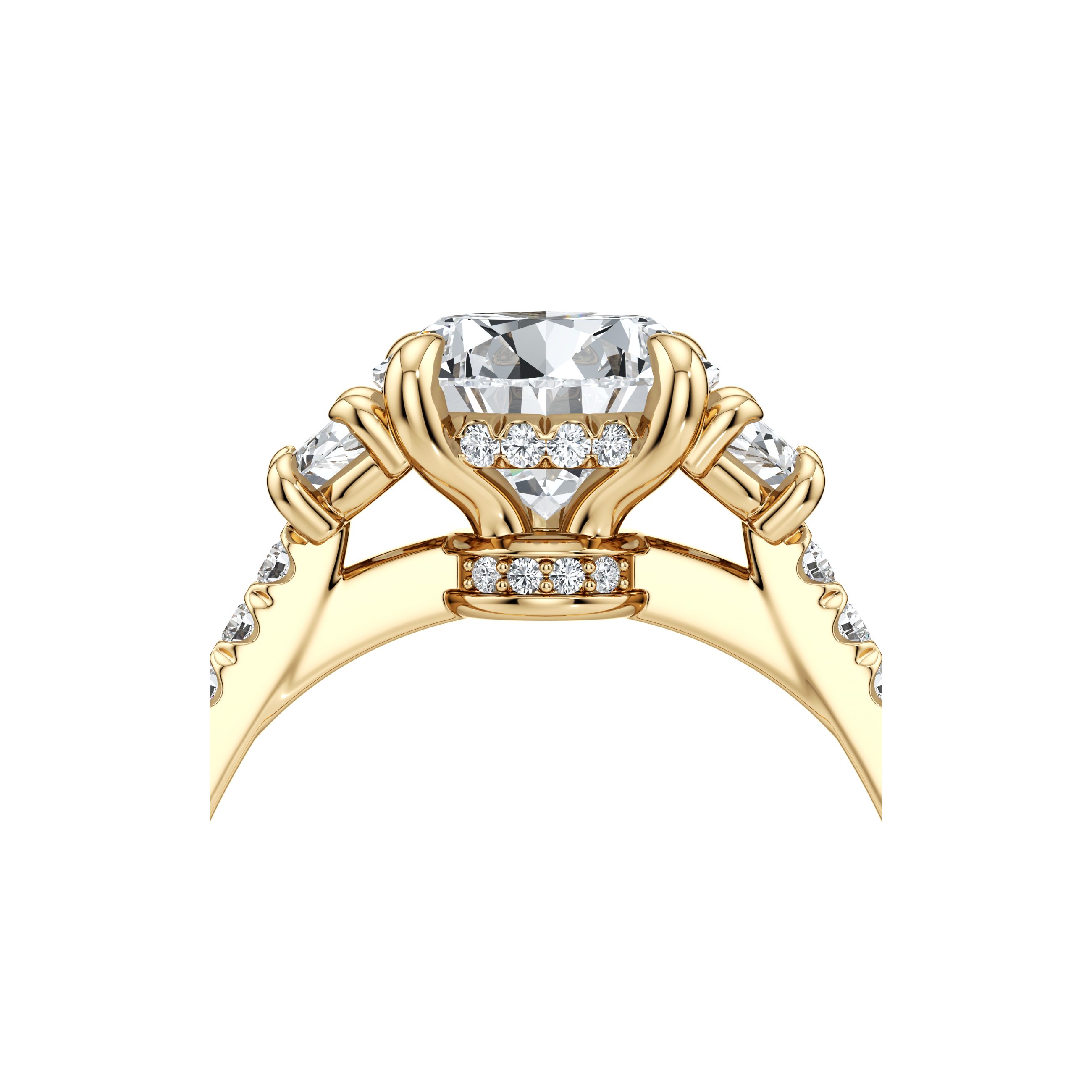 2.0 Carats Lab Grown Diamond Pear Shape F-VS1 Three Stones & Hidden Halo Engagement Ring