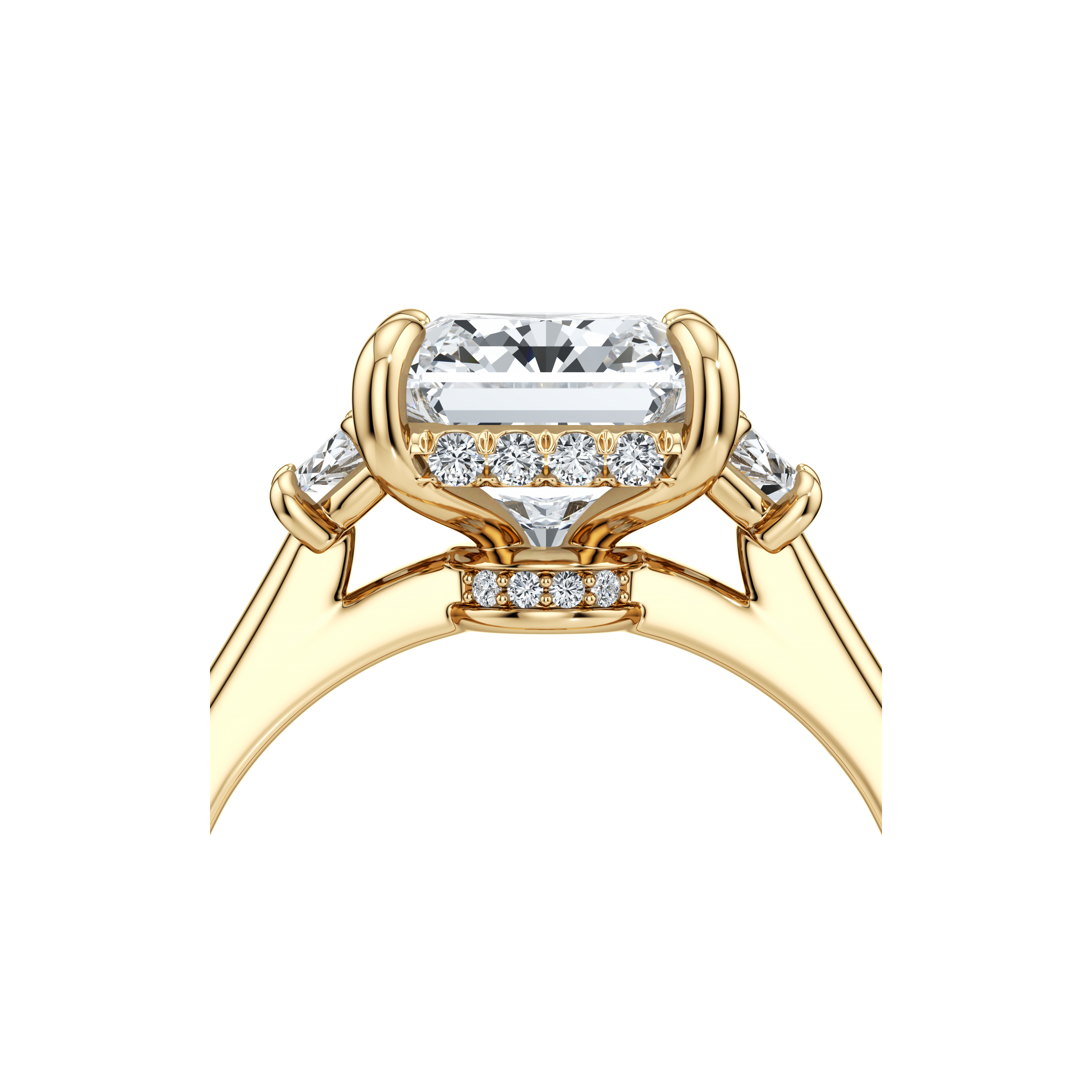 2.0 Carats Lab Grown Diamond Radiant Shape F-VS1 Three Stones & Hidden Halo Engagement Ring