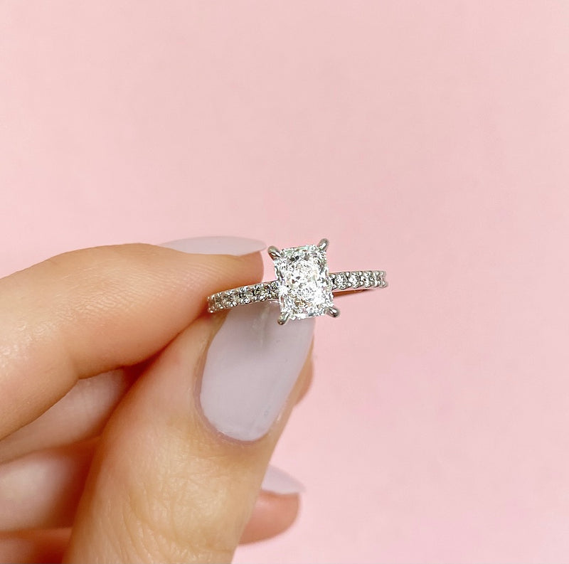 1.0 Carats Lab Grown Diamond Radiant Shape E-VS1 Pave Setting Engagement Ring