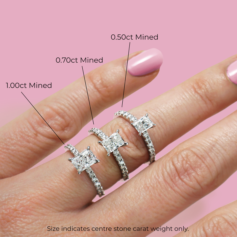 1.0 Carats Lab Grown Diamond Radiant Shape E-VS1 Pave Setting Engagement Ring