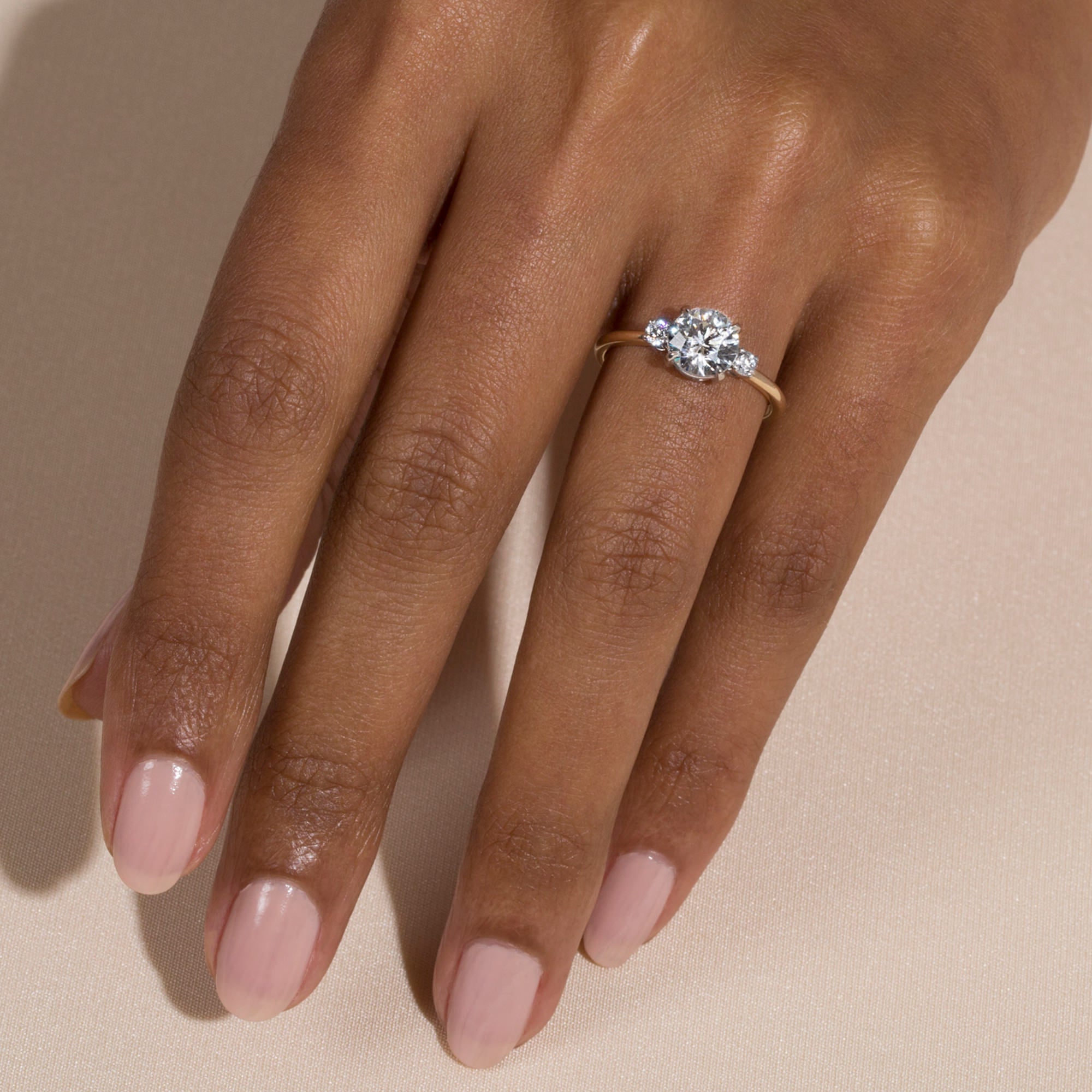 0.90 CT Round G/SI1 CVD Diamond Three Stones Engagement Ring
