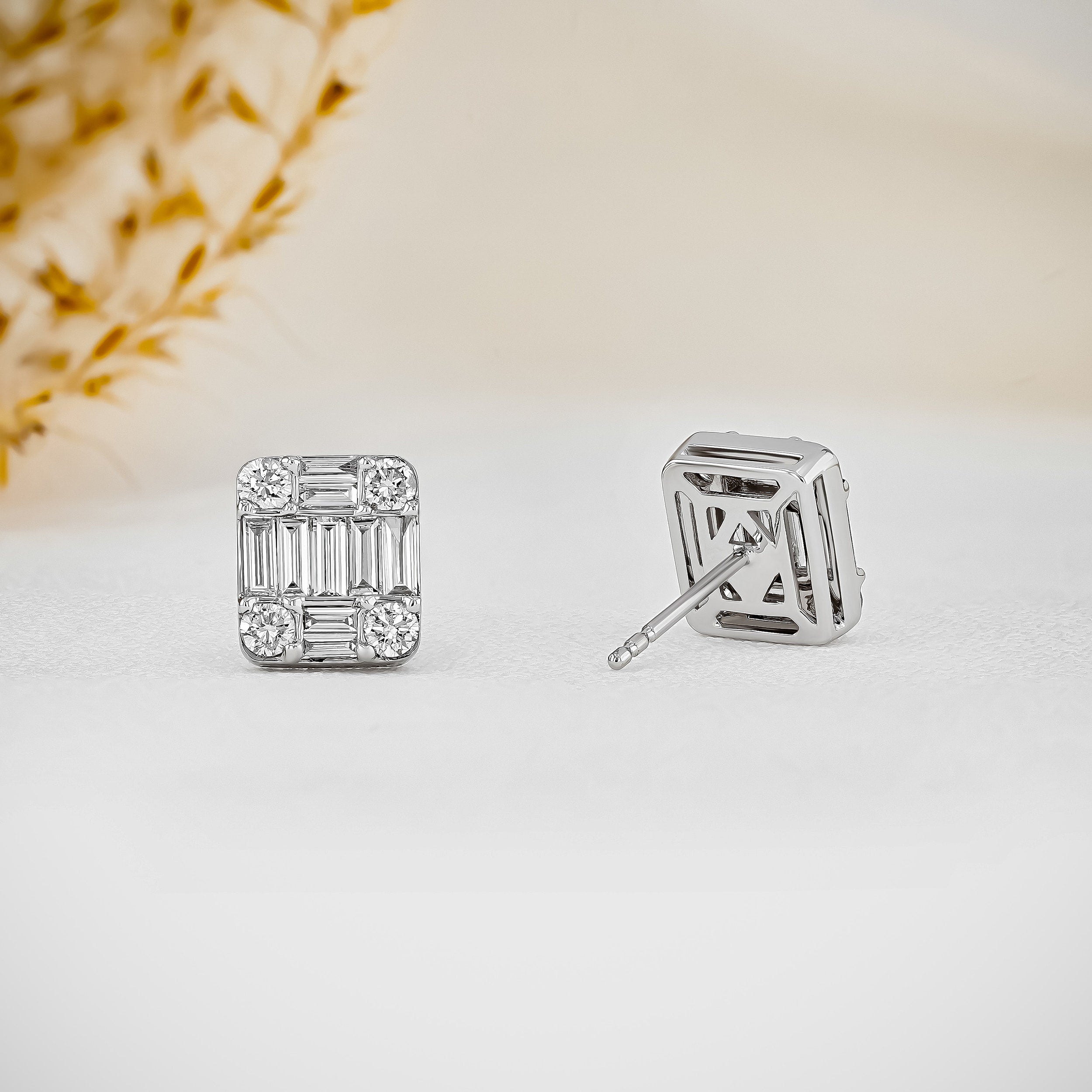 0.99 TCW Baguette & Round CVD Diamond Stud Earrings